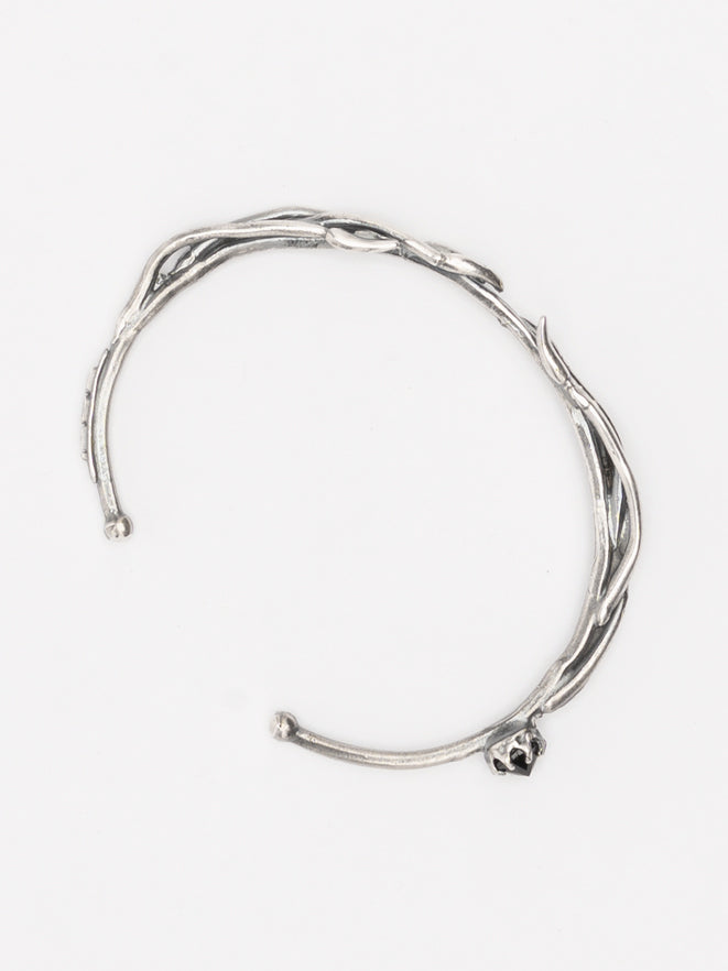 Textured Silver Cuff Bracelet with Black Zircon