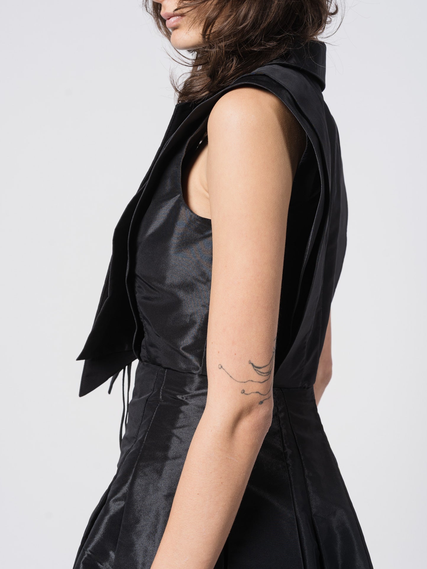 Asymmetric Taffeta Dress with Double Collar