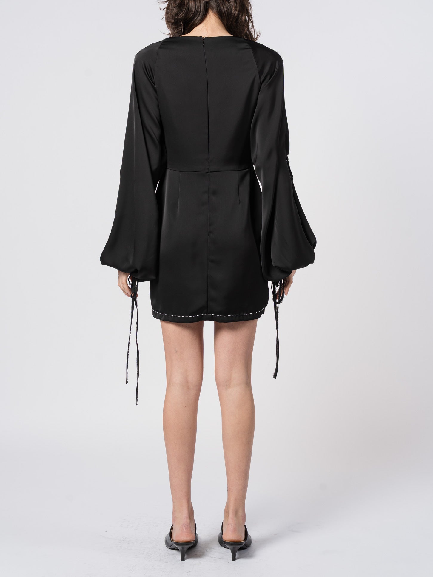 Puff-Sleeve Satin Mini Dress