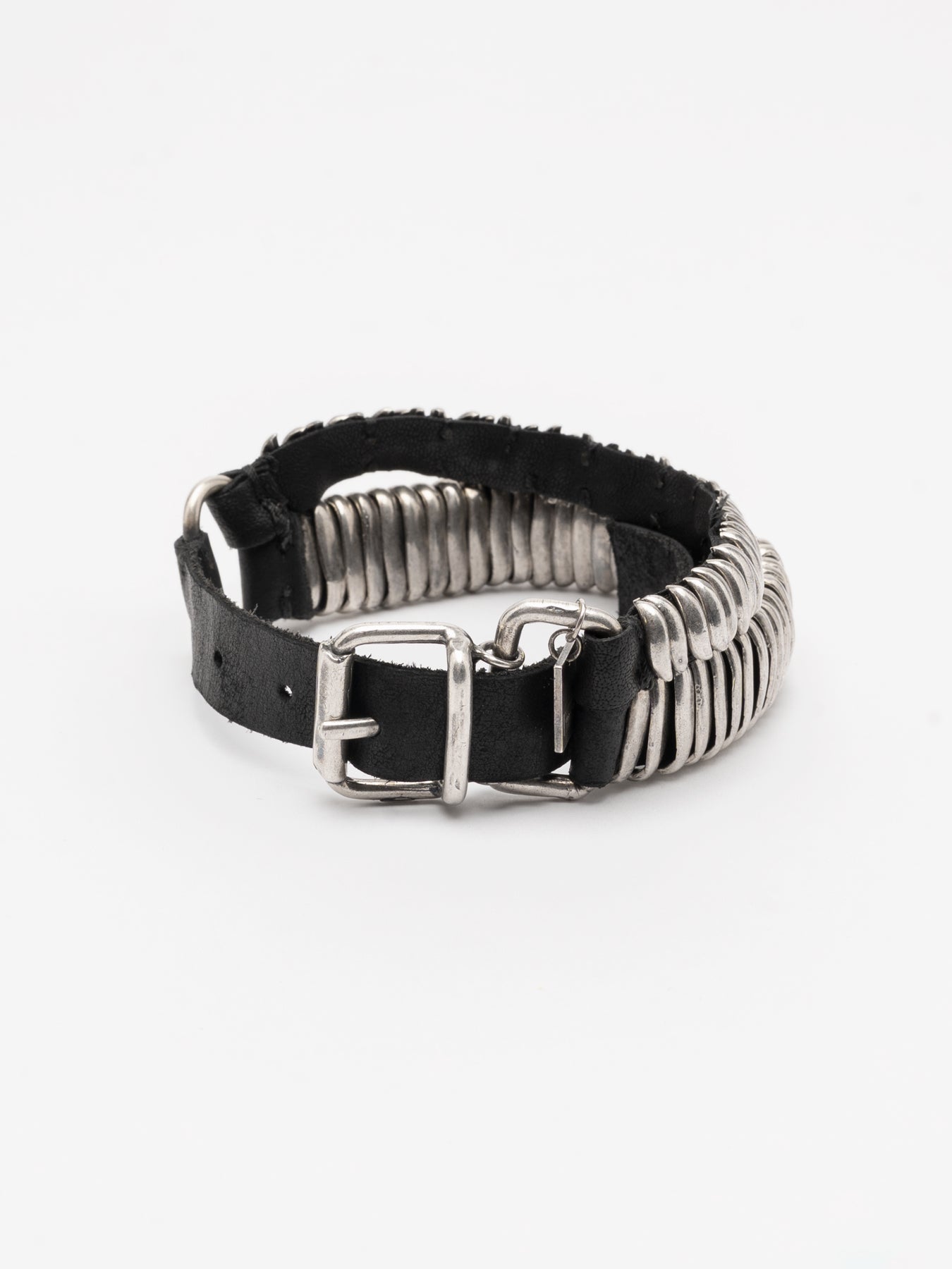 Layered Silver and Leather Bracelet