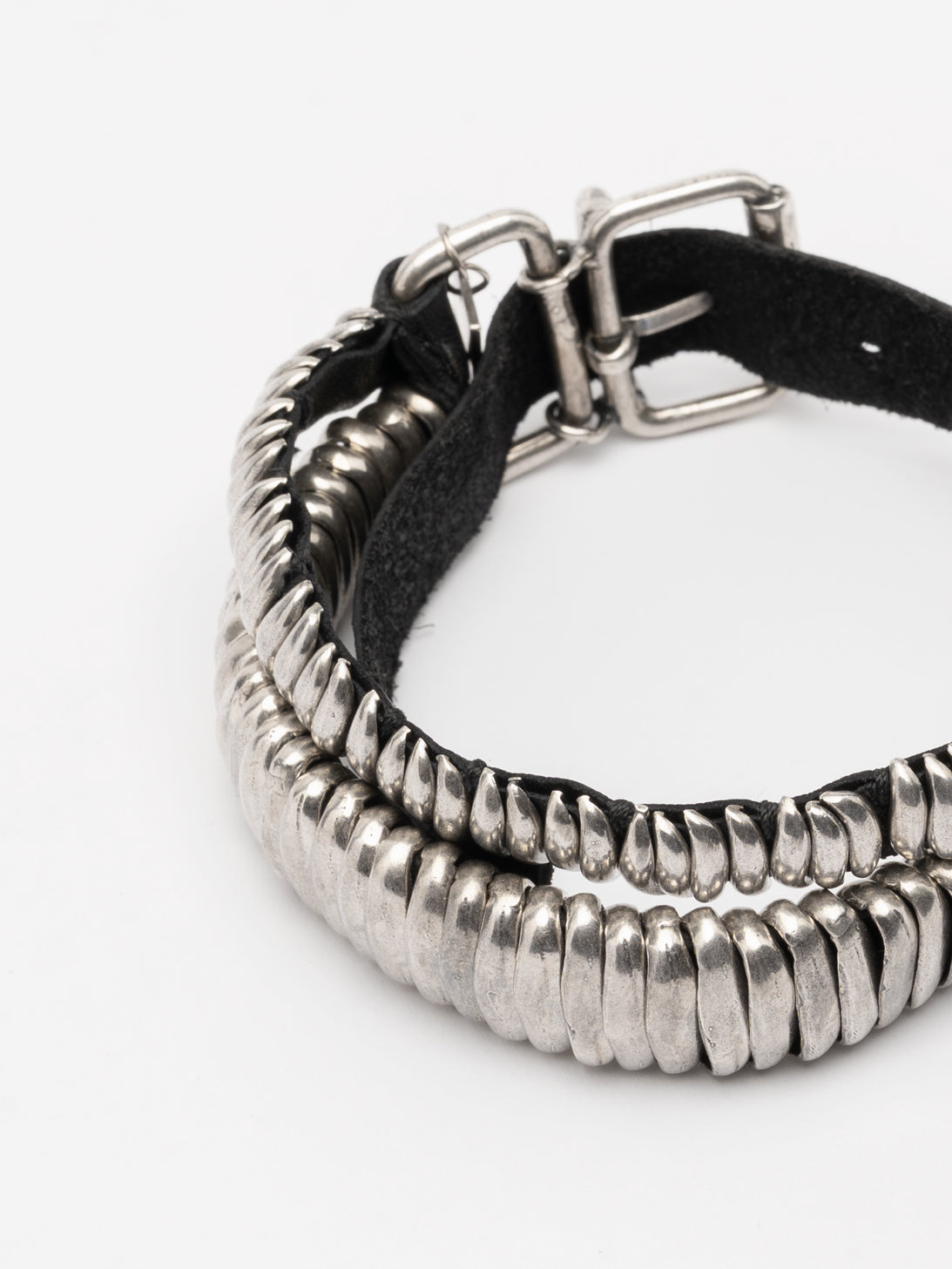 Layered Silver and Leather Bracelet