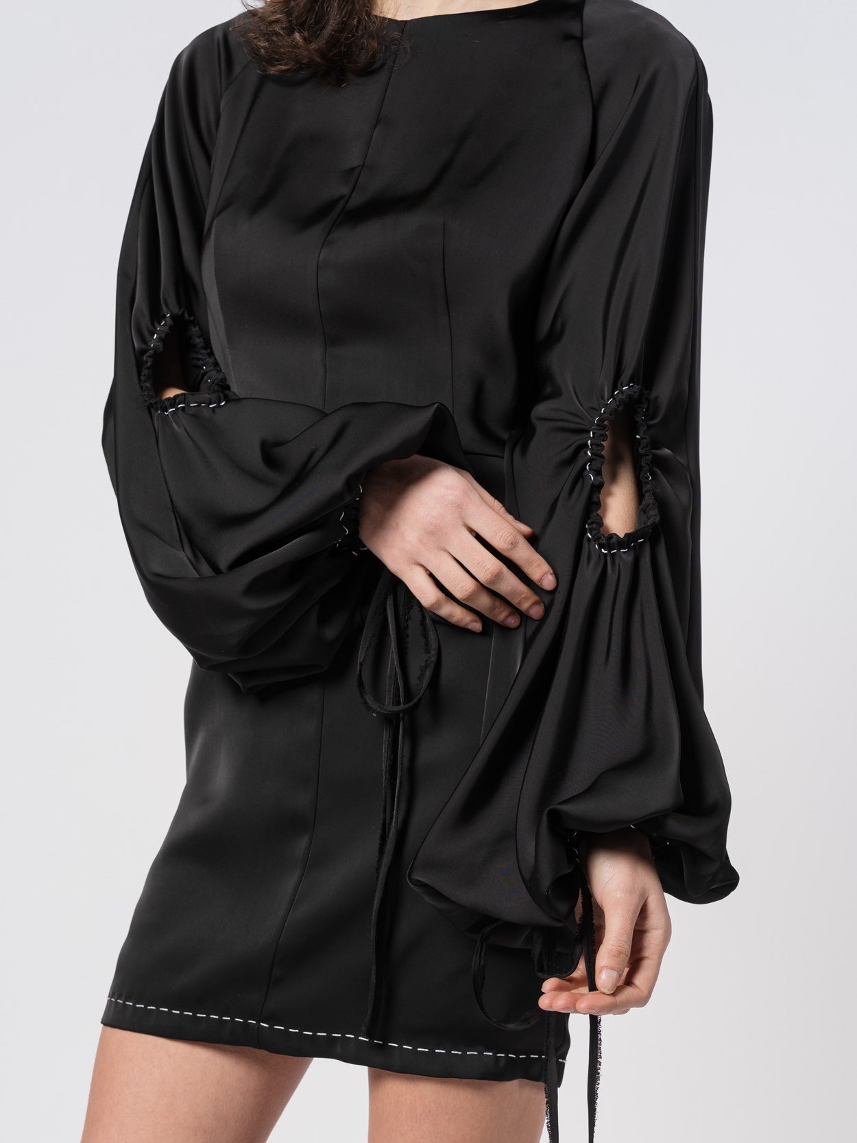 Puff-Sleeve Satin Mini Dress