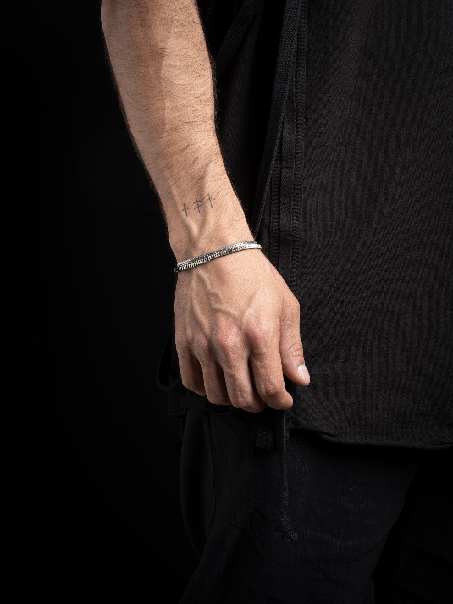 Silver and Leather Double Chain Bracelet - INN7