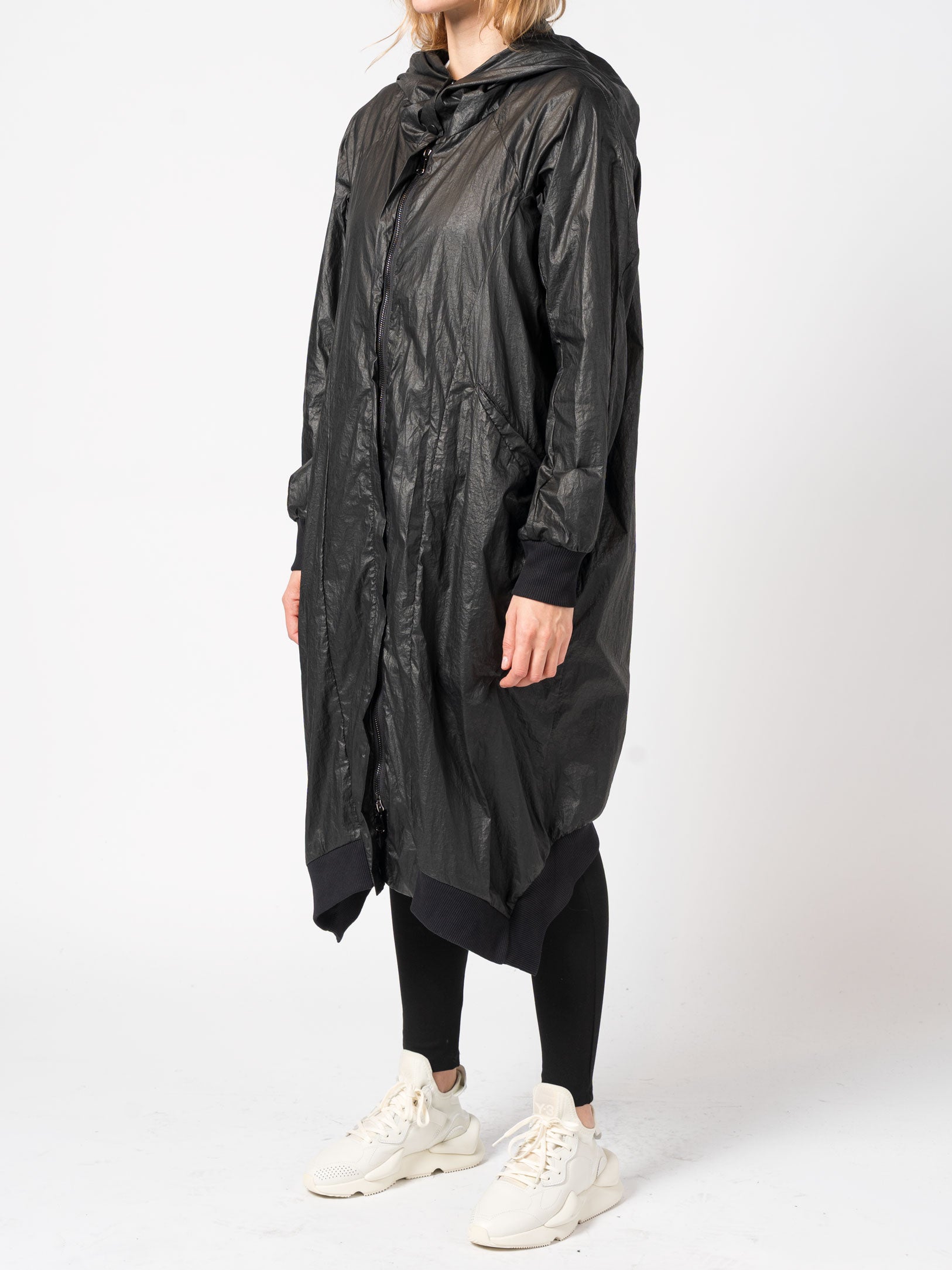 Lightweight Crinkle Nylon Coat with Hood - INN7