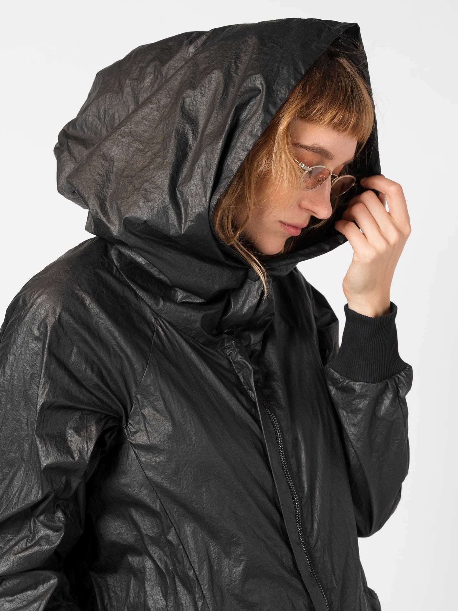 Lightweight Crinkle Nylon Coat with Hood - INN7