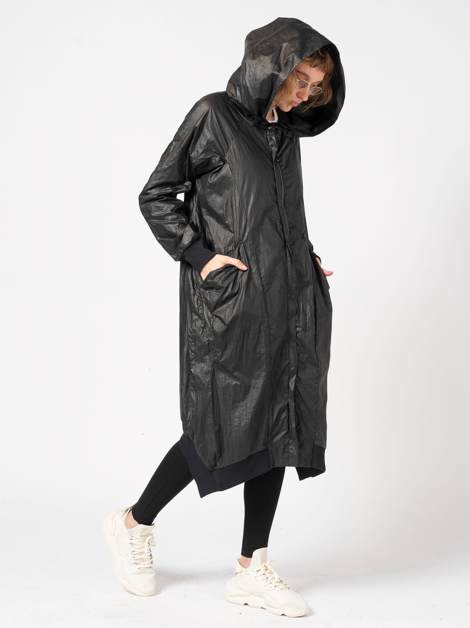 Lightweight Crinkle Nylon Coat with Hood - INN7