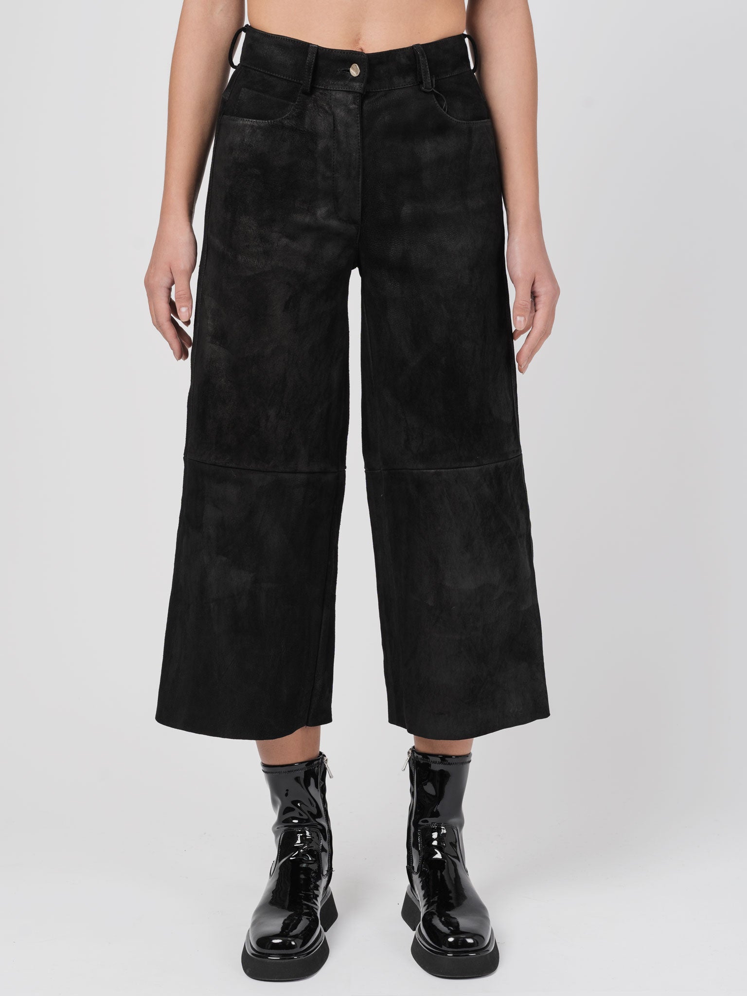 Cropped Wide-Leg Leather Pants