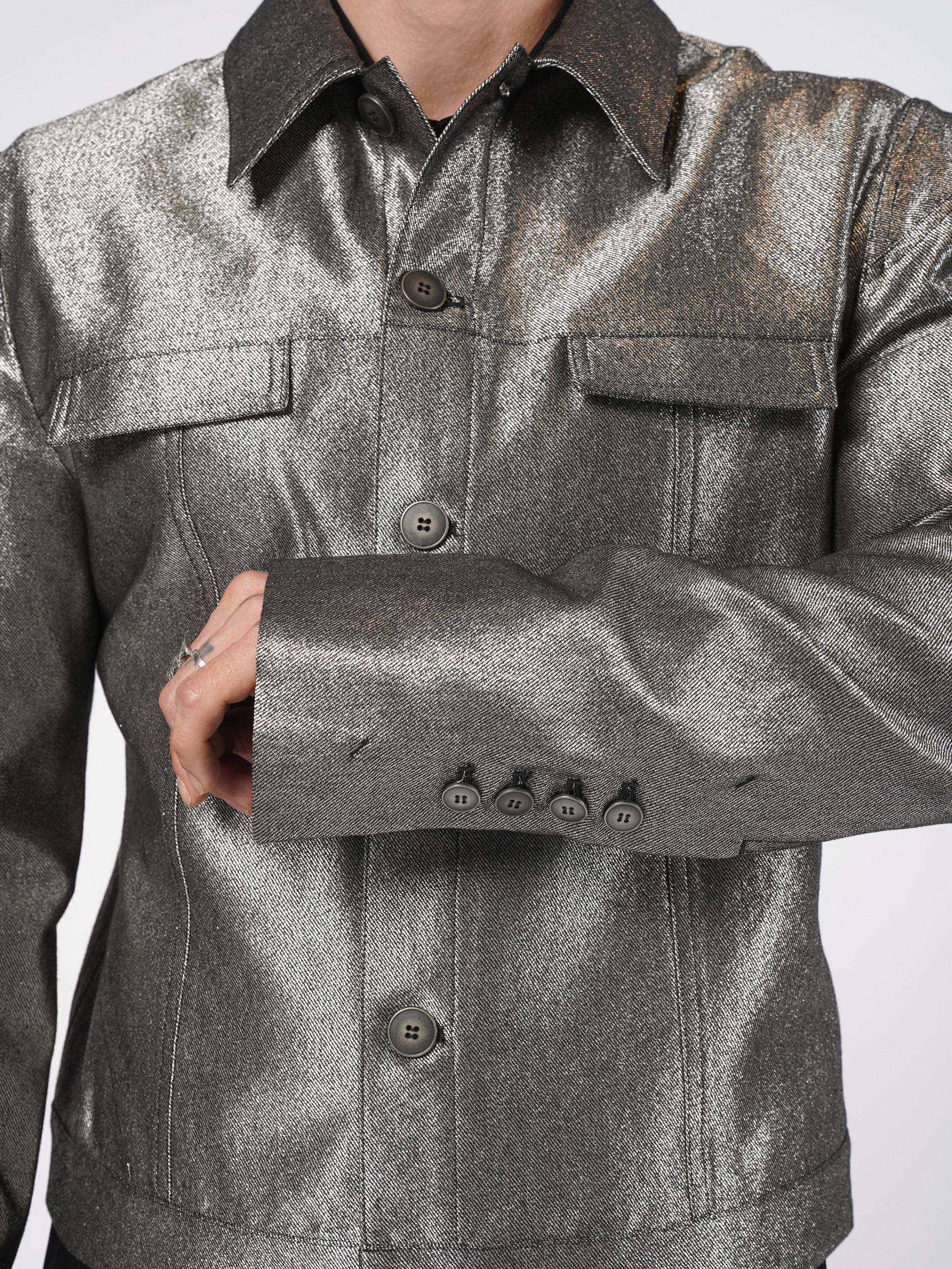 Metallic Finish Cropped Jacket - INN7