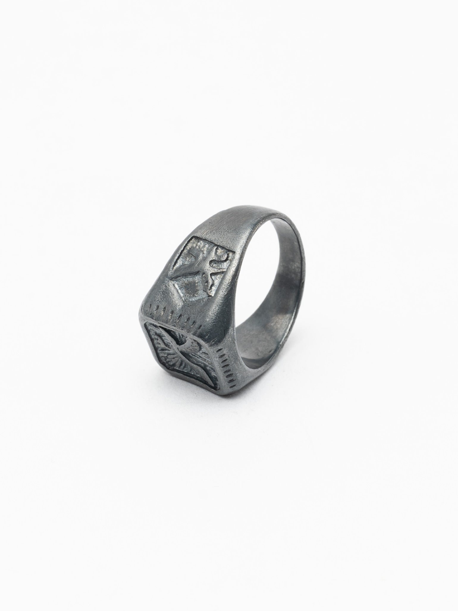 Silver Signet Ring with Engraved Symbols - INN7