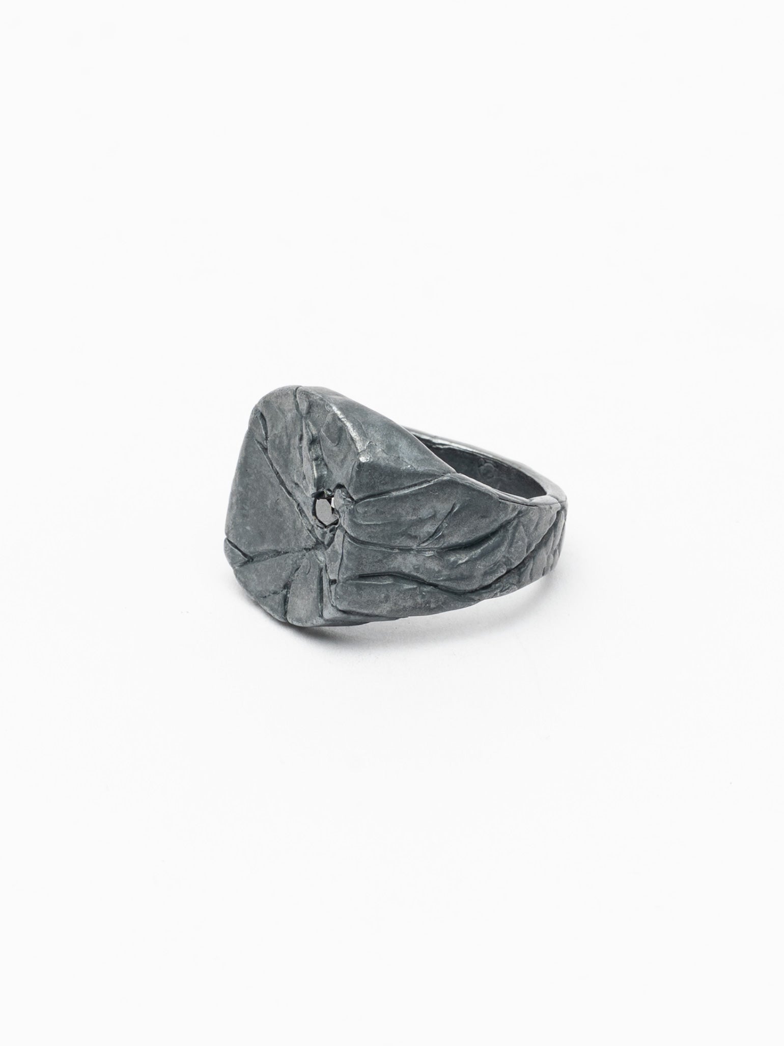 Carved Signet Ring with Black Diamond - INN7