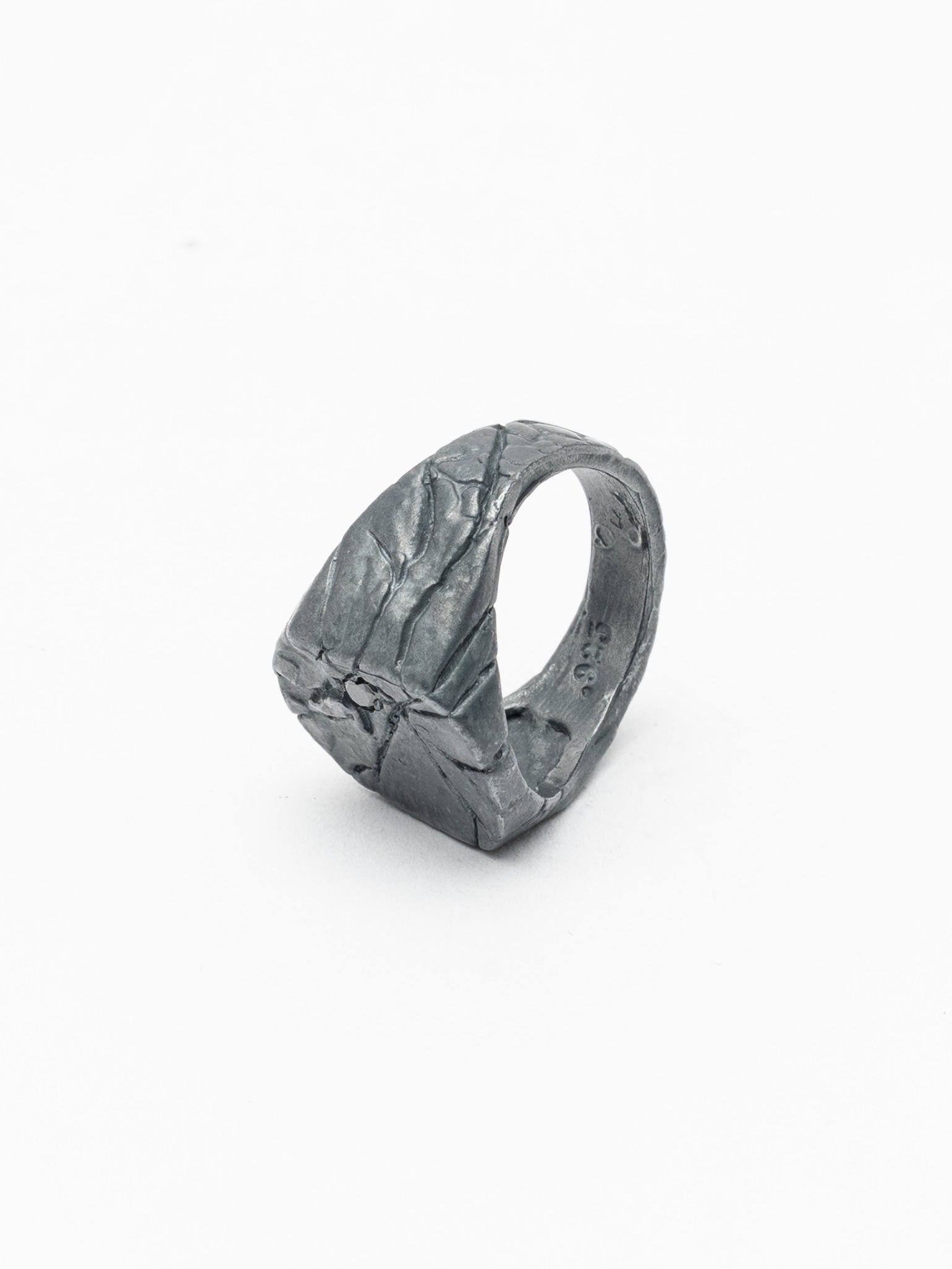 Carved Signet Ring with Black Diamond - INN7