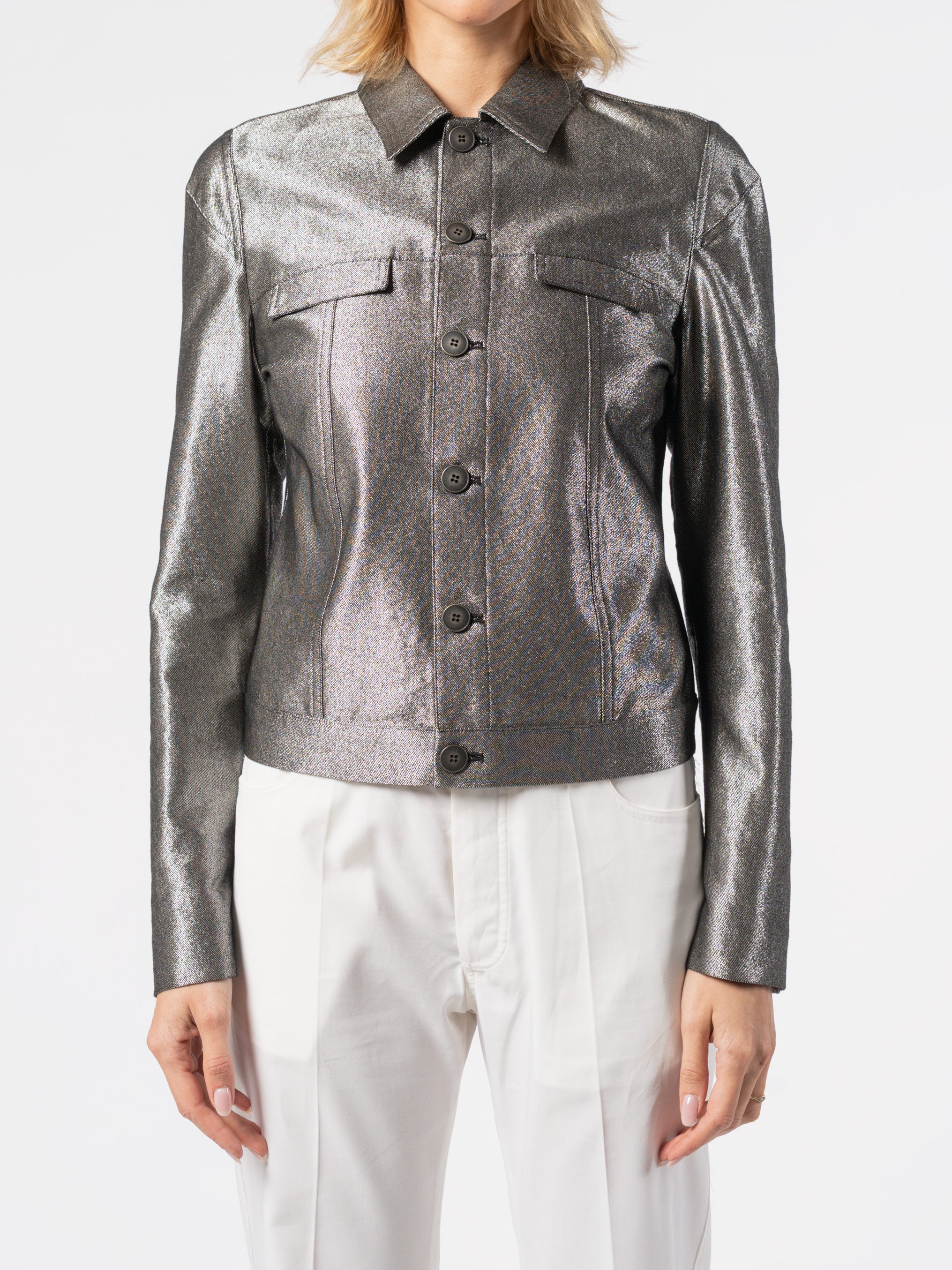 Metallic Finish Cropped Jacket - INN7