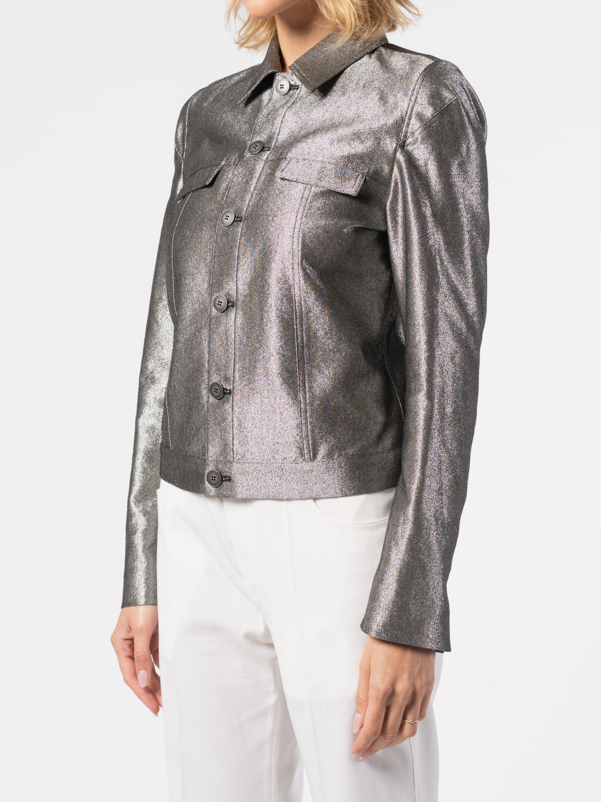 Metallic Finish Cropped Jacket - INN7