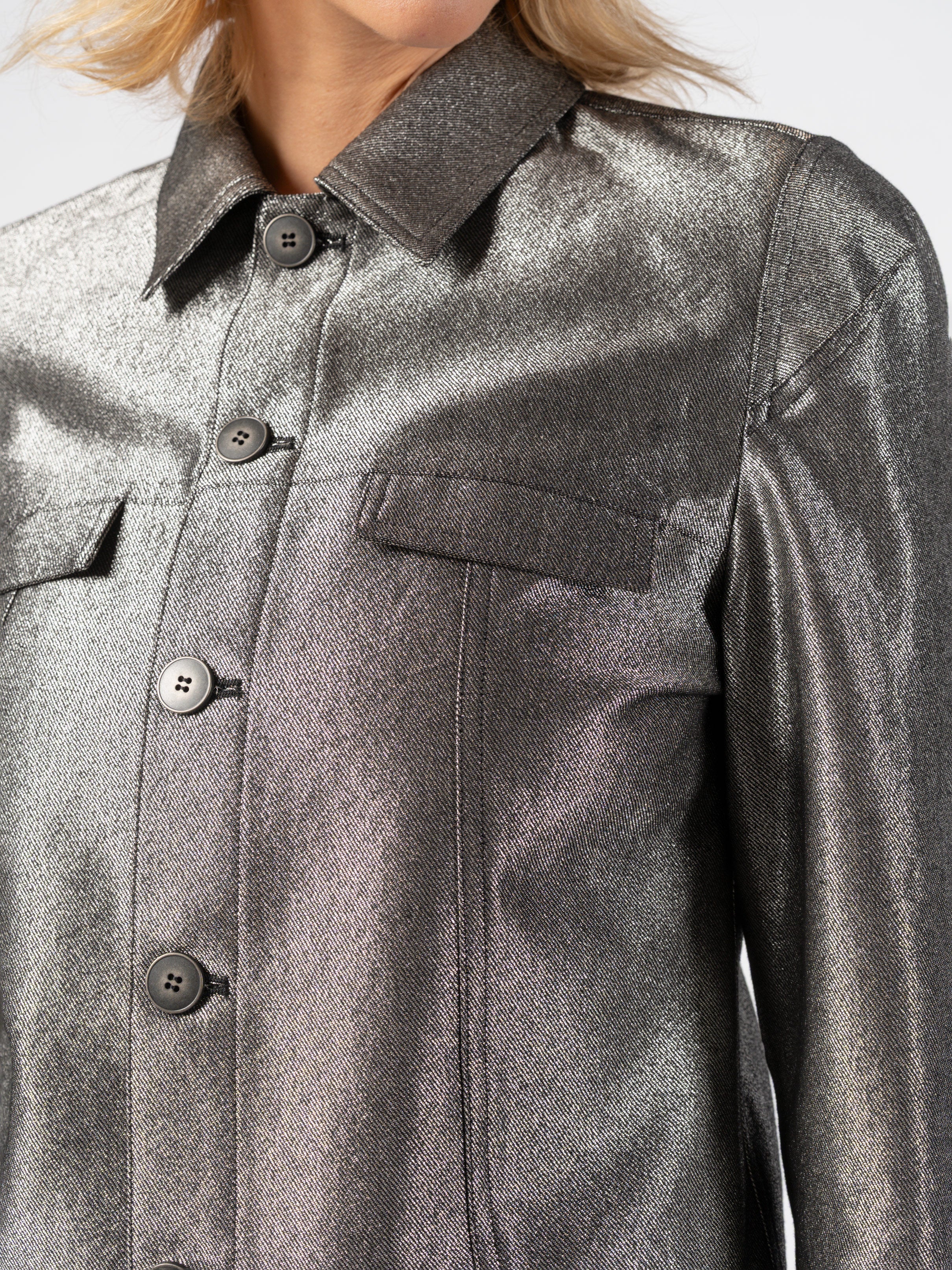 Metallic Finish Cropped Jacket - INN7