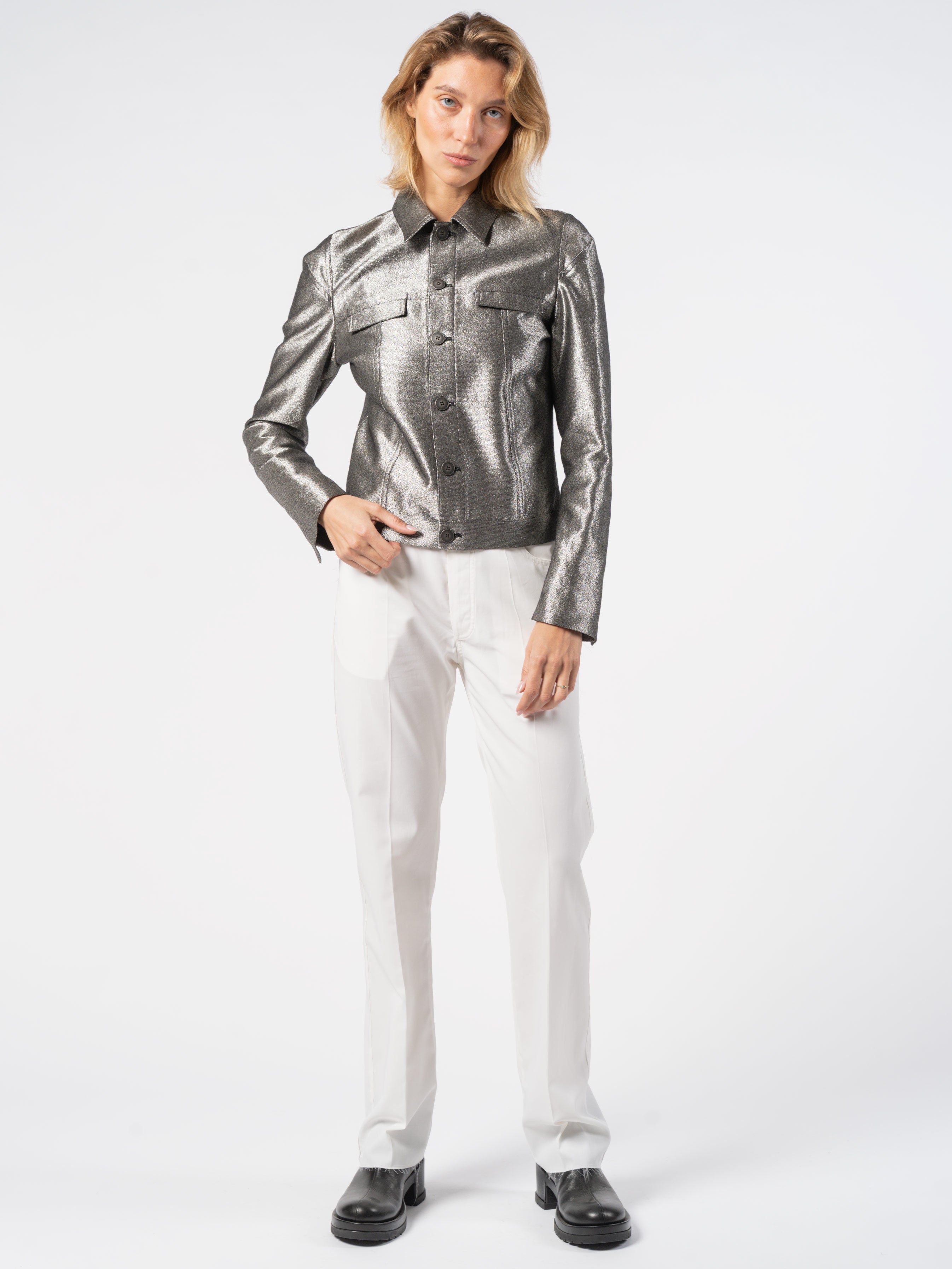 Metallic Finish Cropped Jacket - INN7