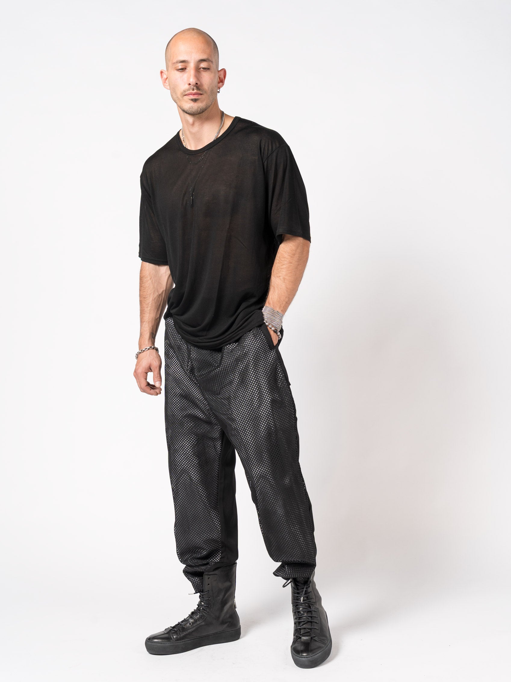 Mesh-Layered Drawstring Pants - INN7