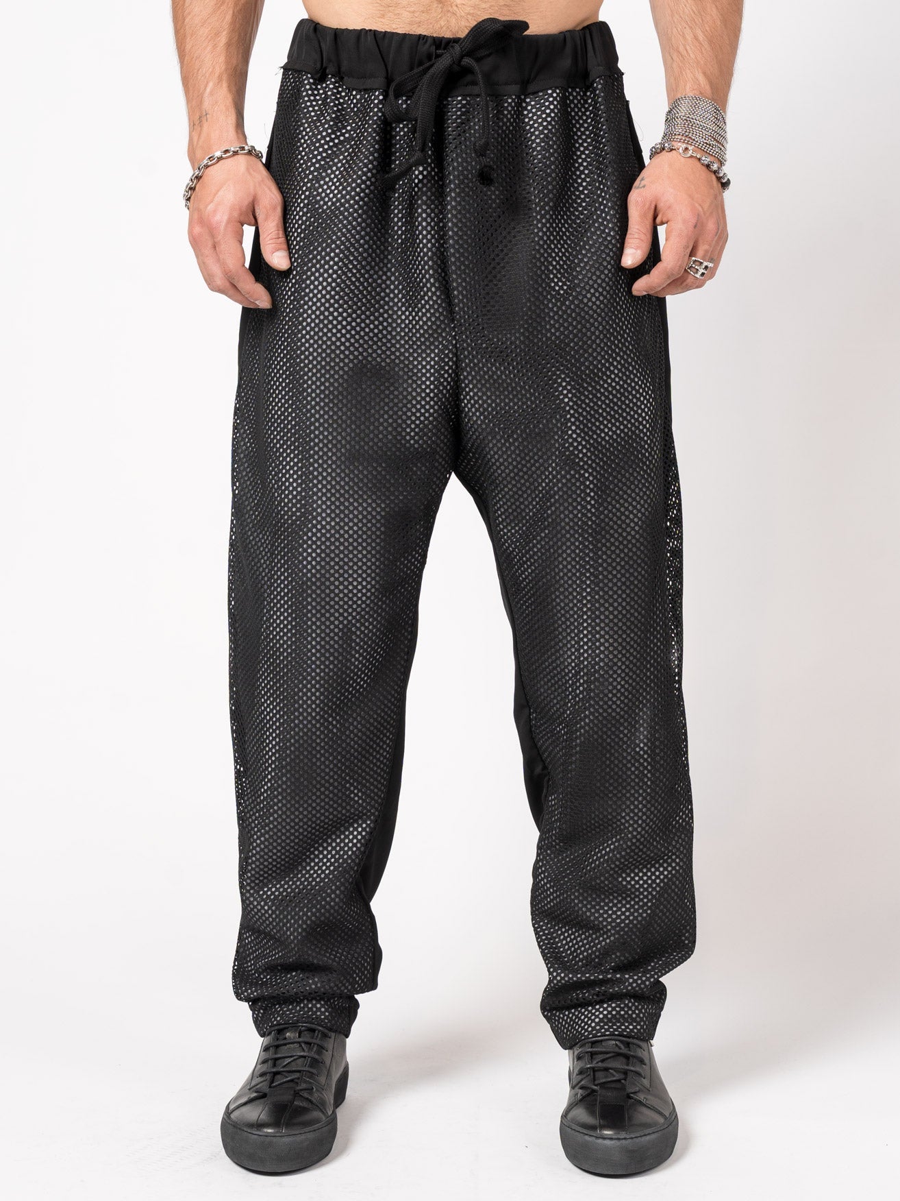 Mesh-Layered Drawstring Pants - INN7