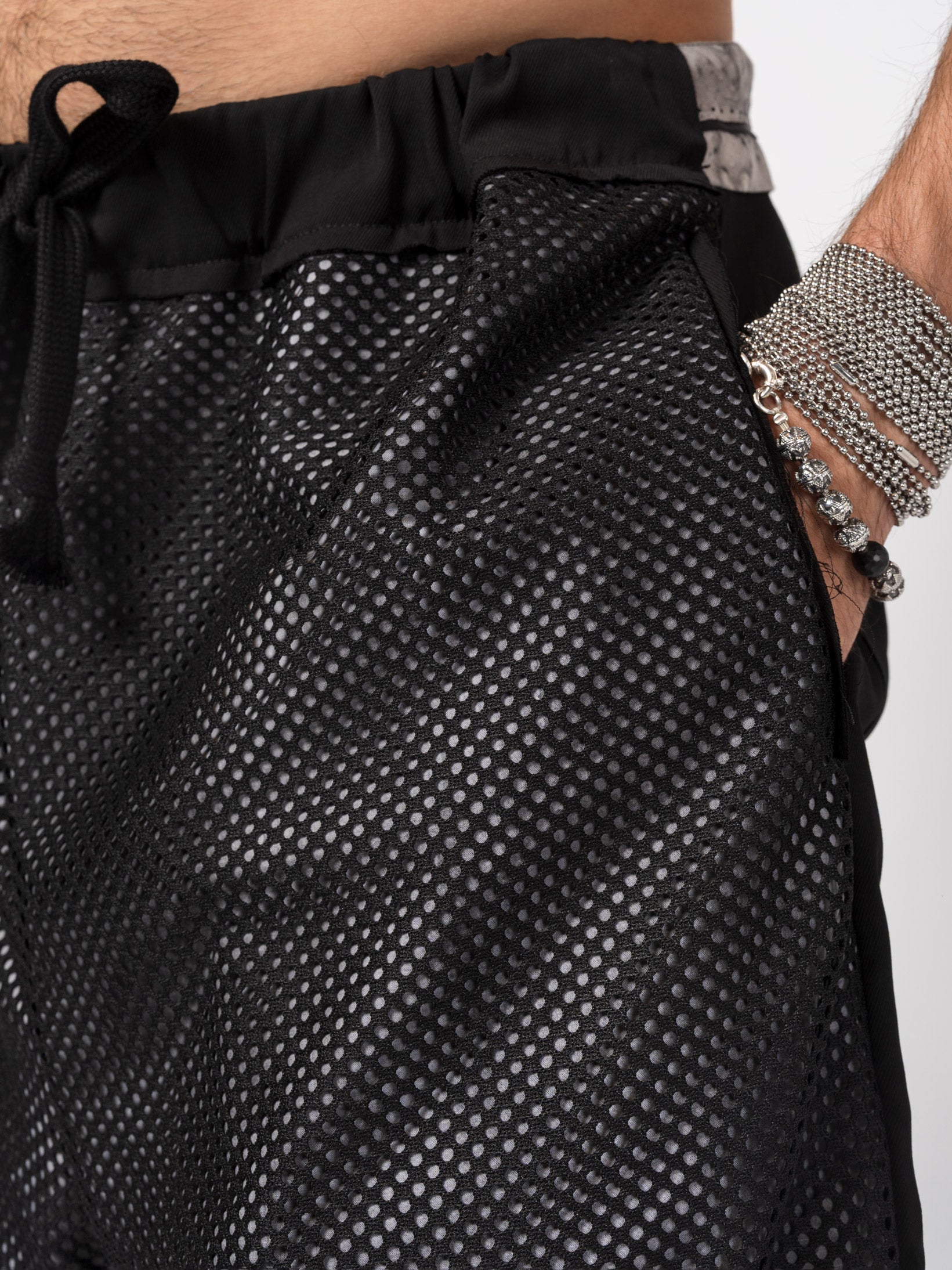 Mesh-Layered Drawstring Pants - INN7