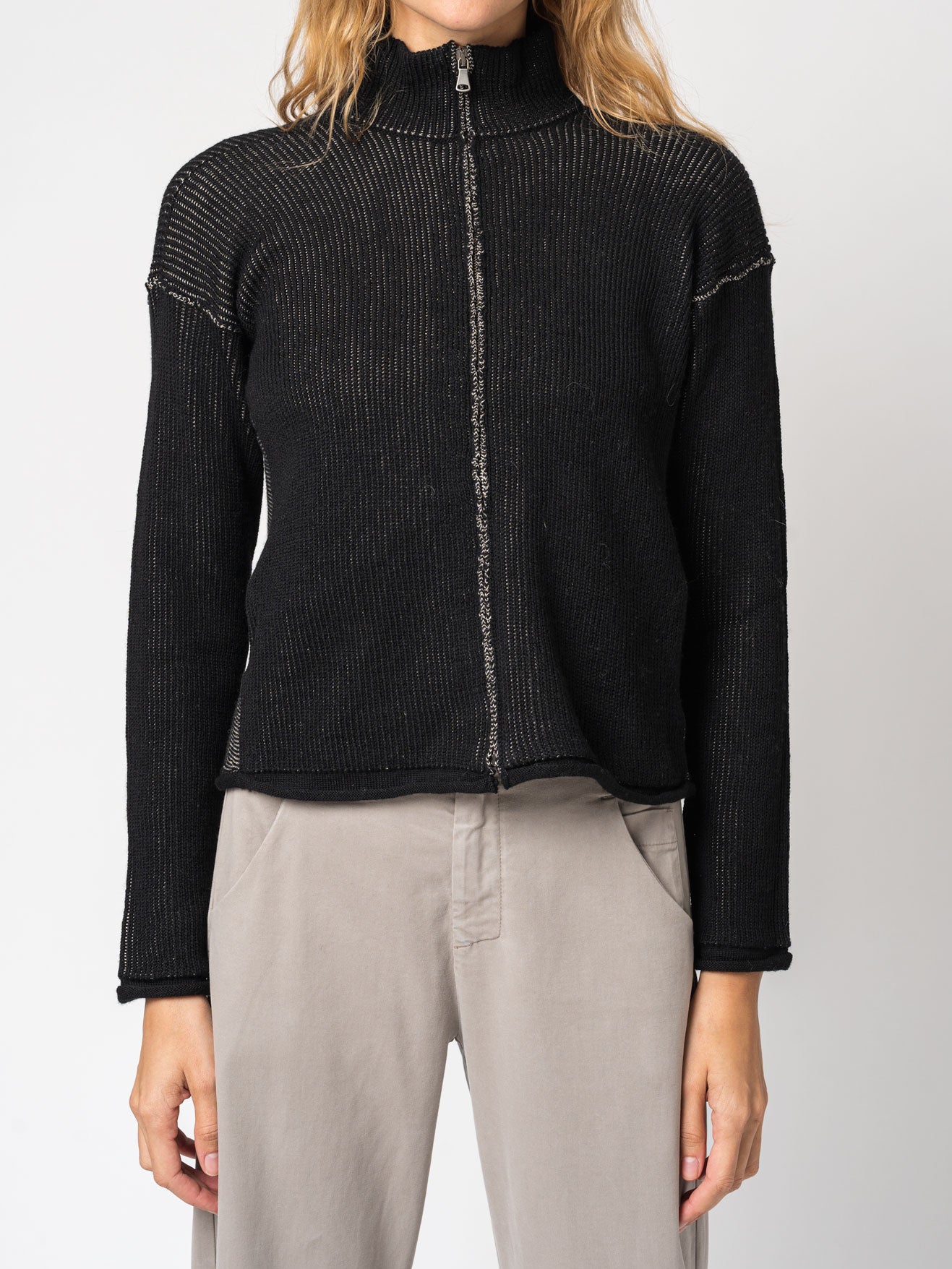 Zipped knitted jacket in two-tone ribbed - INN7