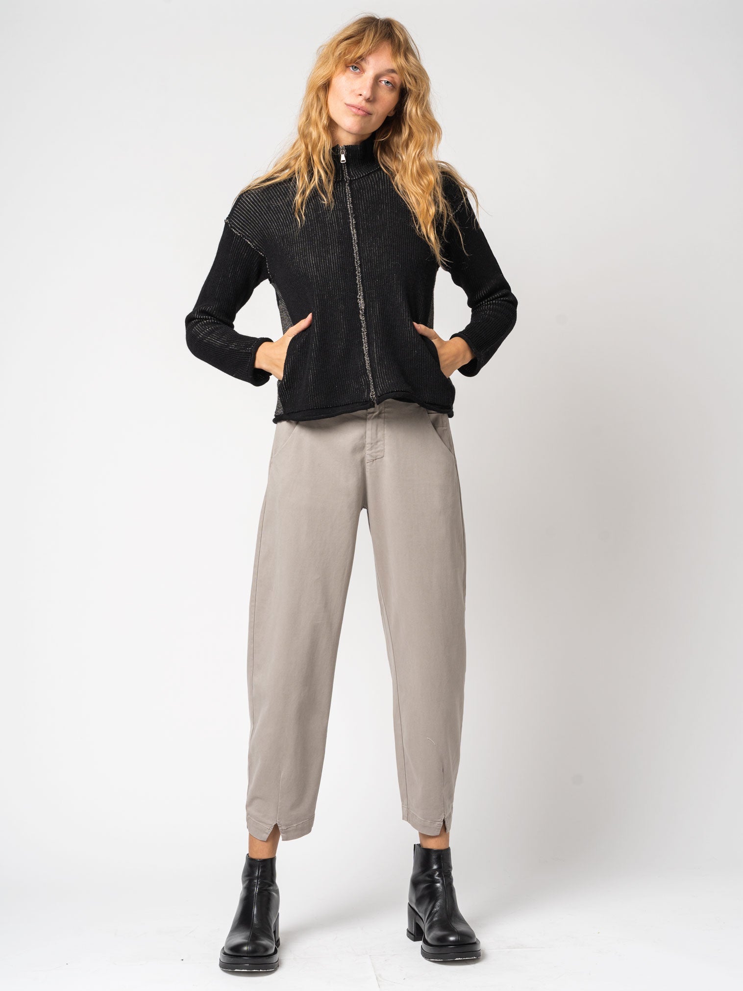 Zipped knitted jacket in two-tone ribbed - INN7