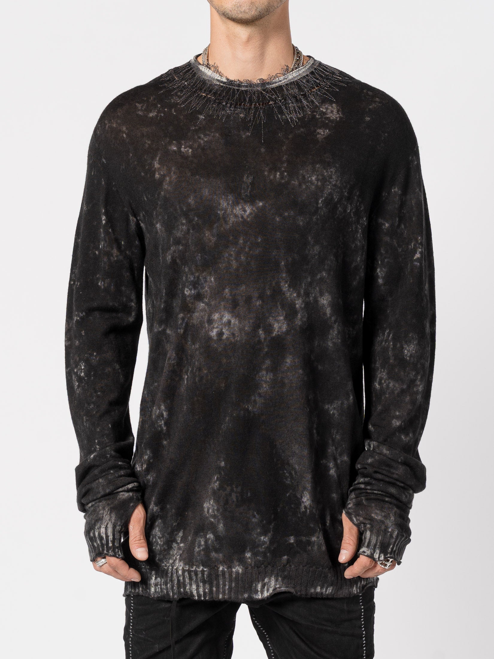 Wool Knit with Destroy Embroidery