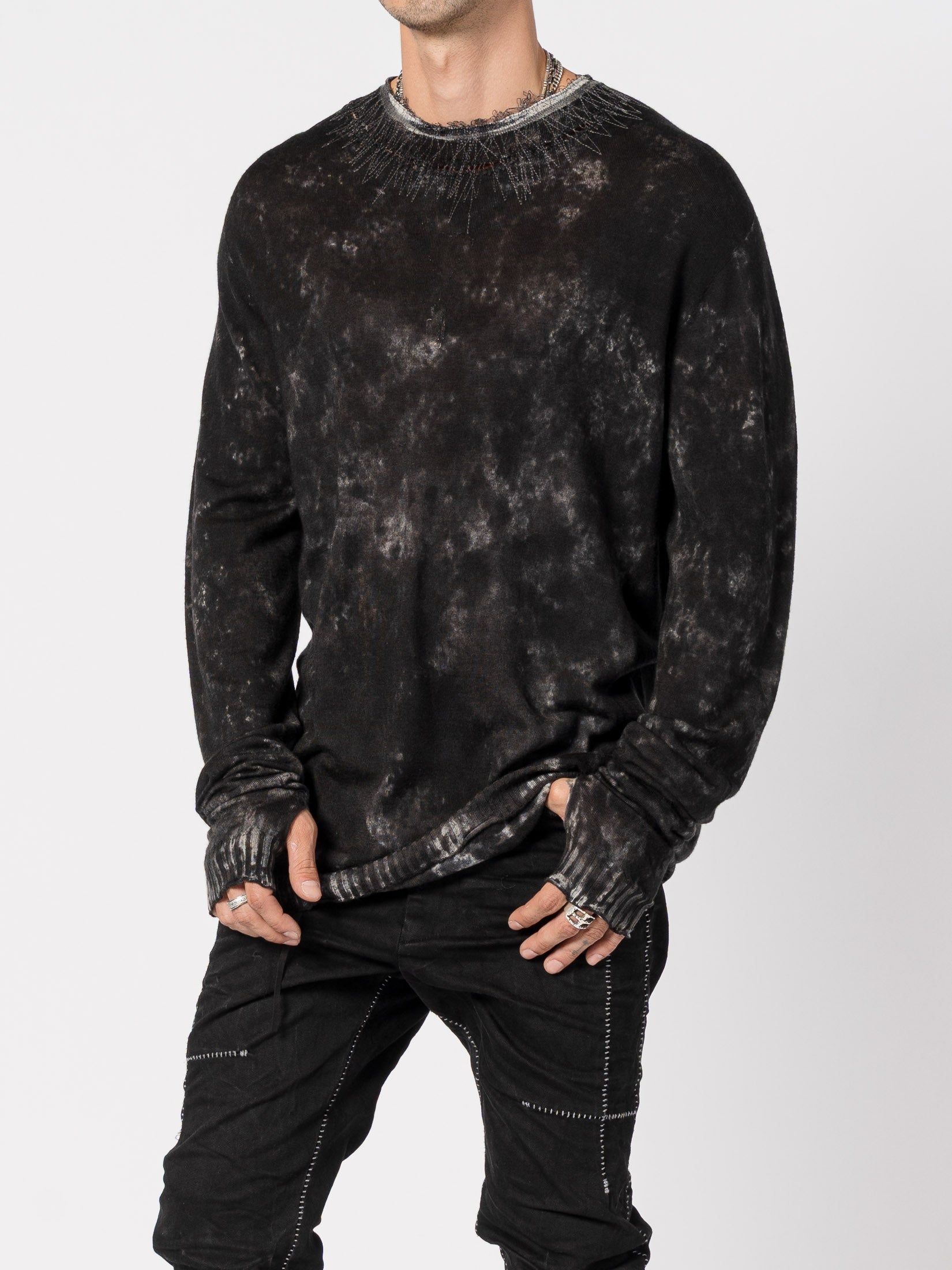 Wool Knit with Destroy Embroidery