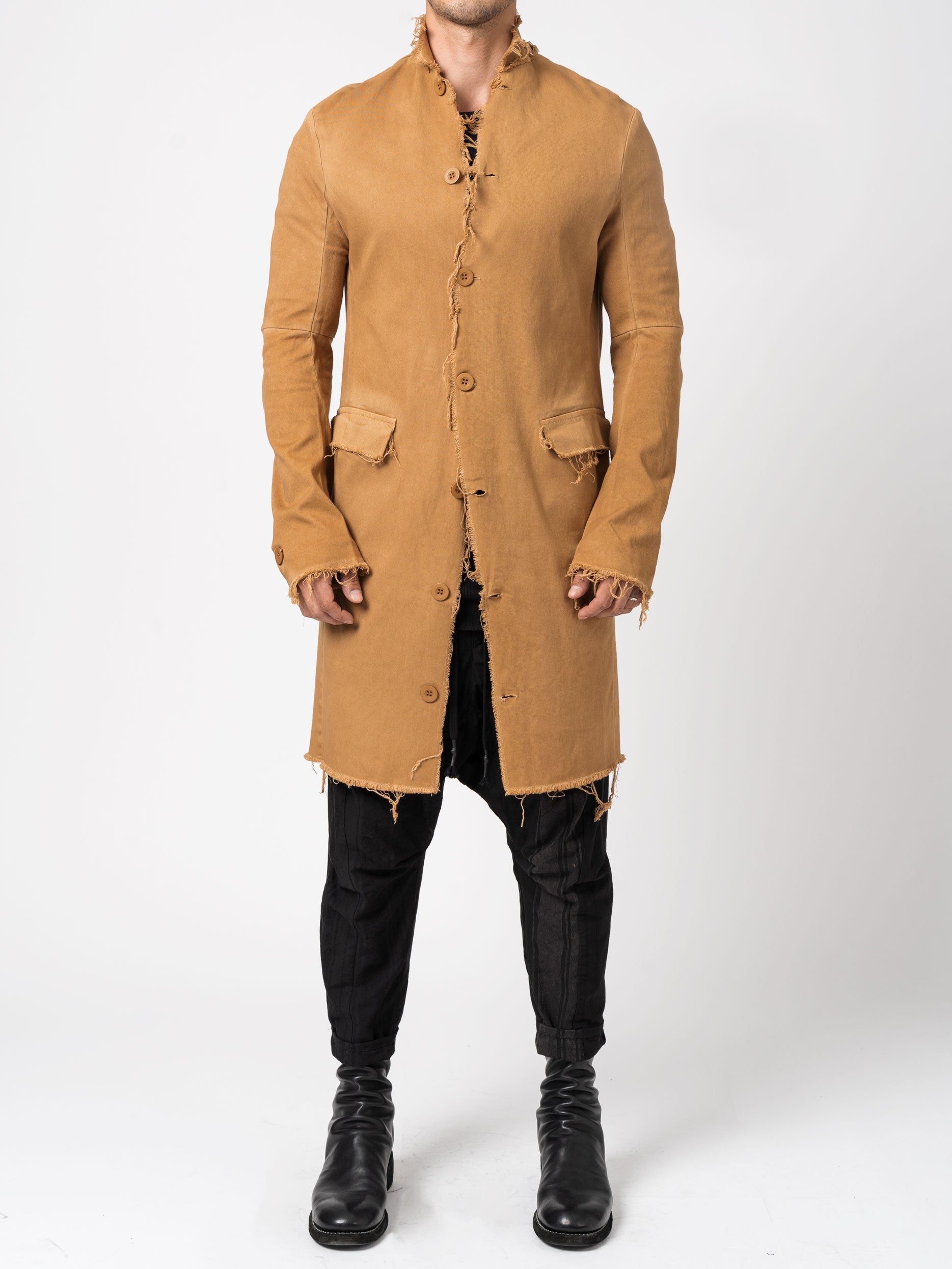 Long Frayed Edge Button-Up Jacket - INN7