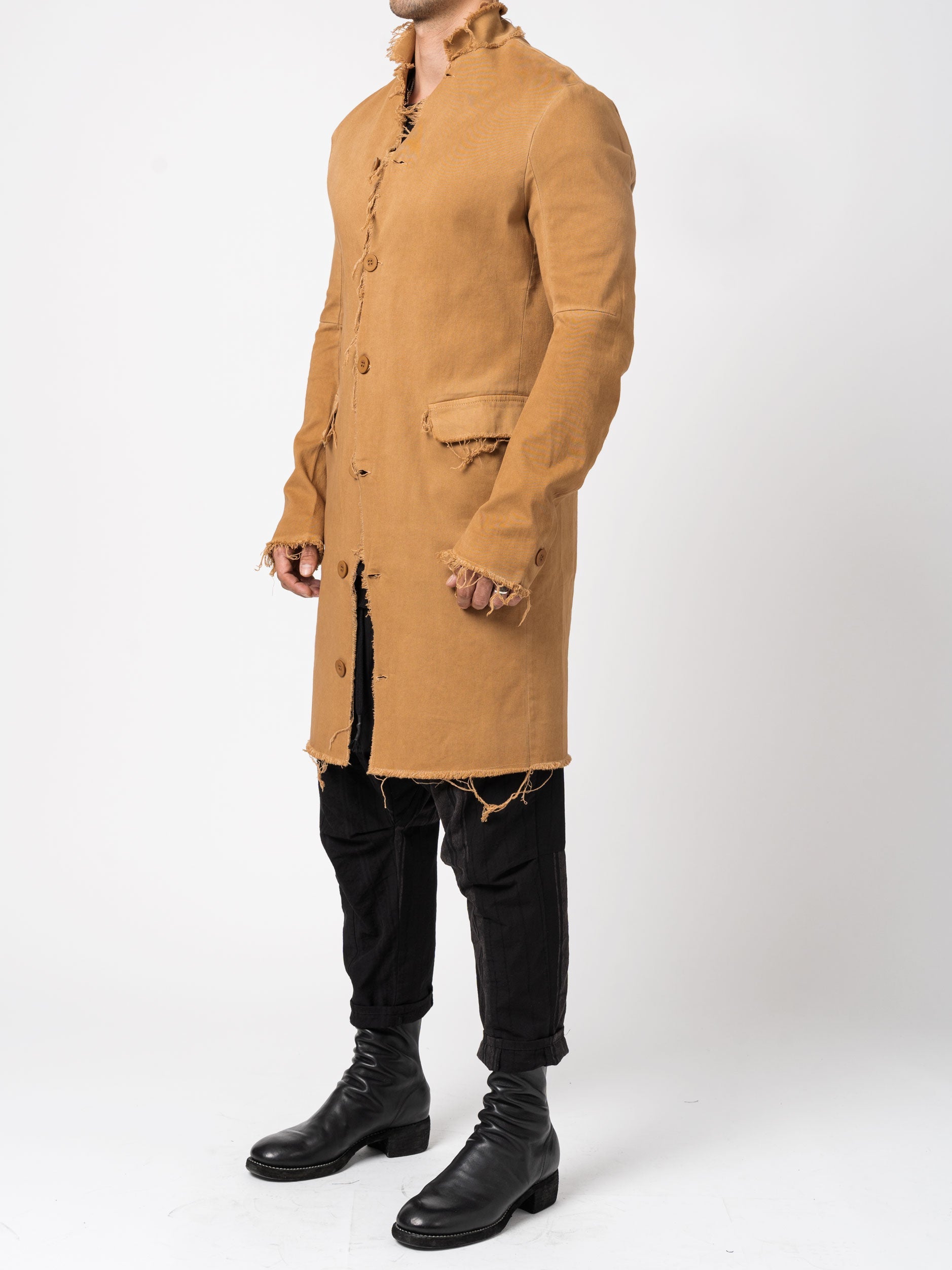 Long Frayed Edge Button-Up Jacket - INN7