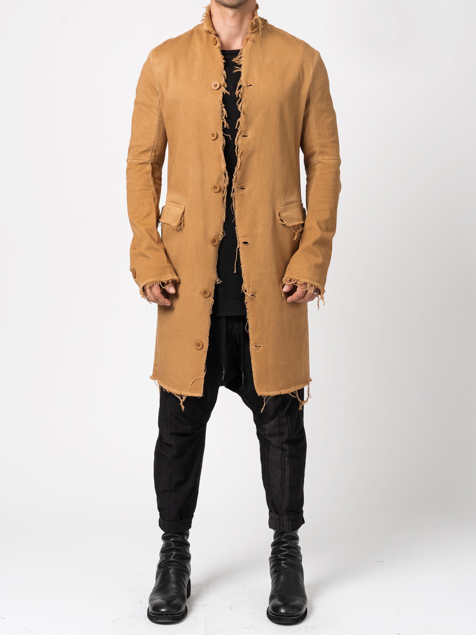 Long Frayed Edge Button-Up Jacket - INN7