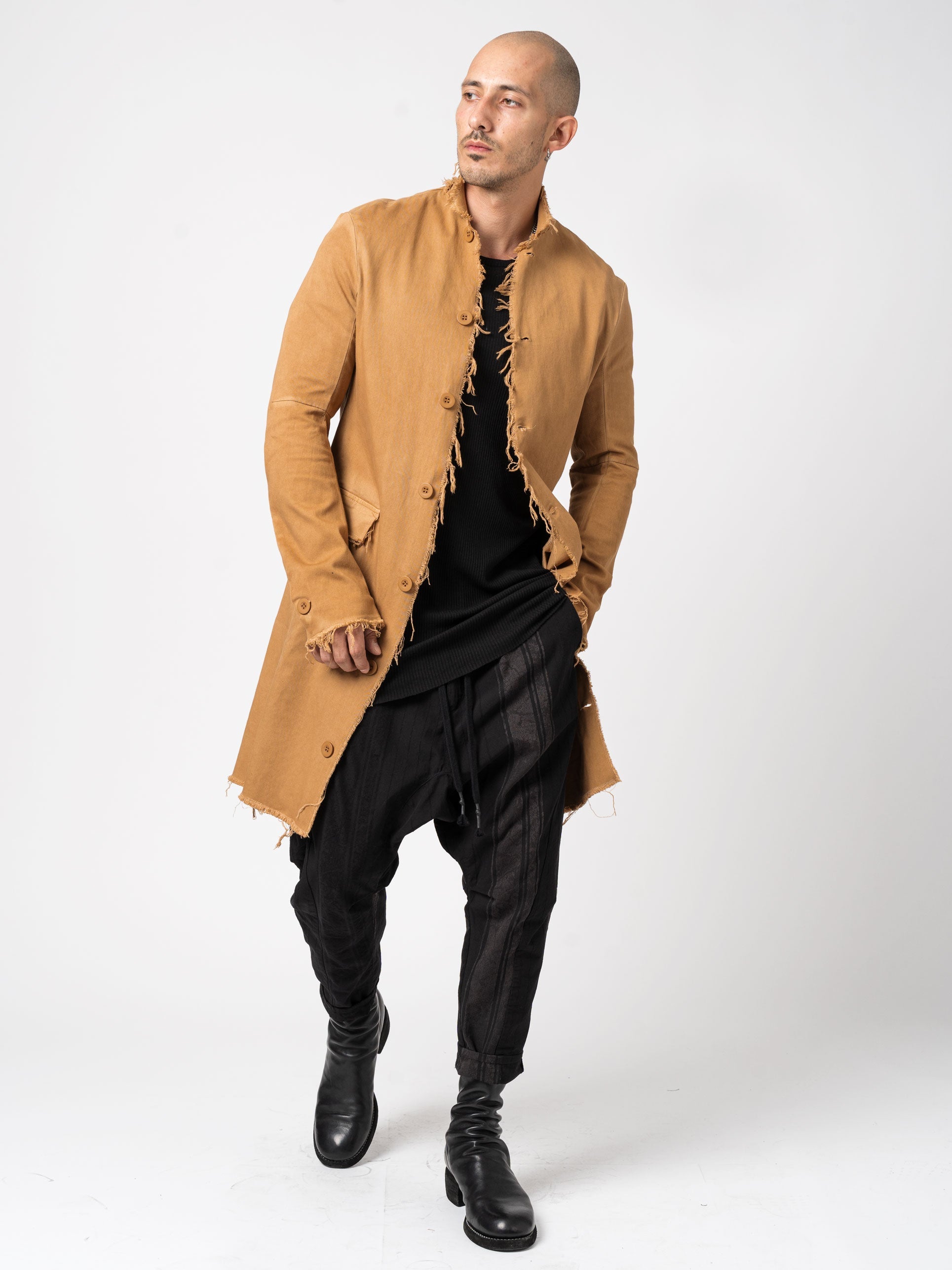 Long Frayed Edge Button-Up Jacket - INN7