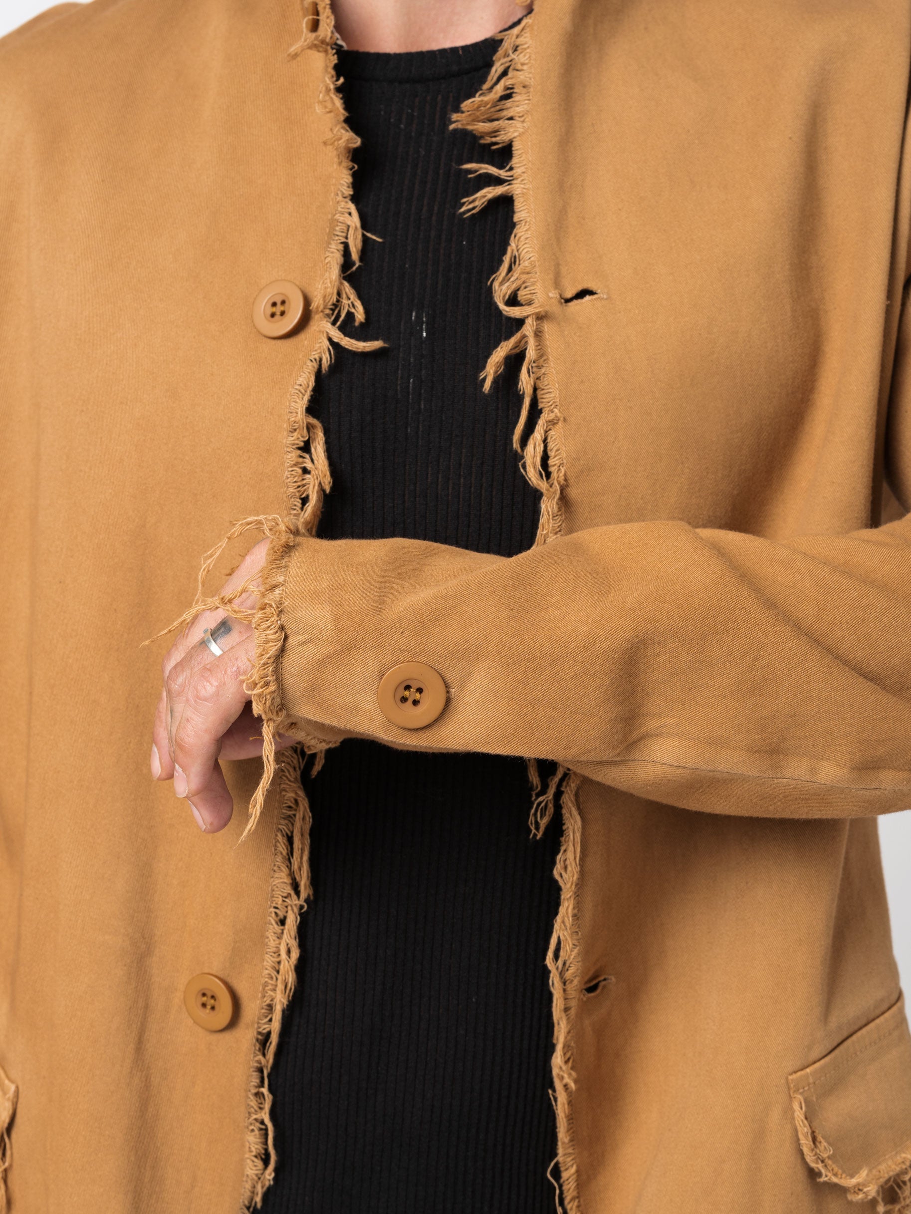 Long Frayed Edge Button-Up Jacket - INN7