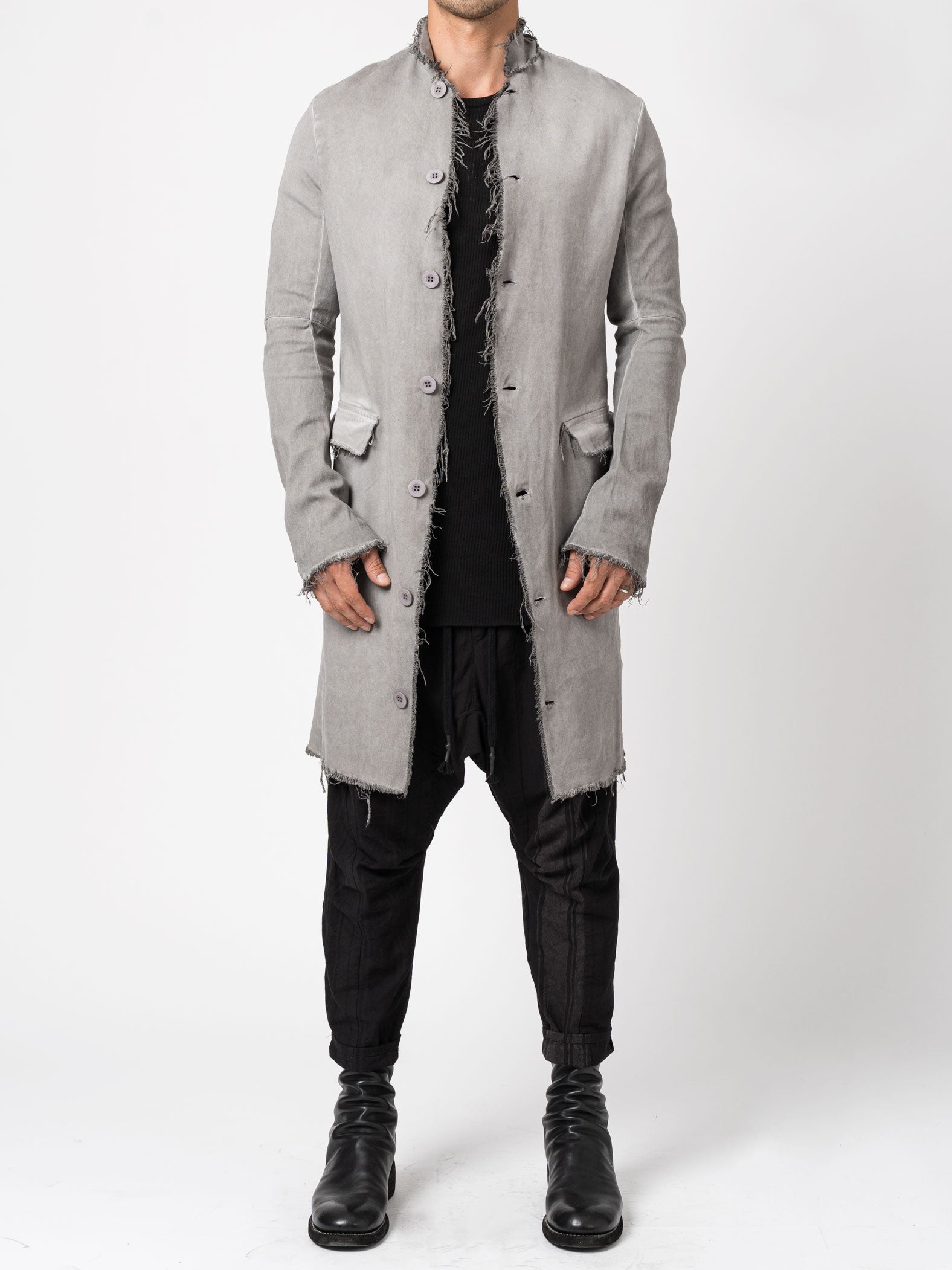 Long Frayed Edge Button-Up Jacket - INN7