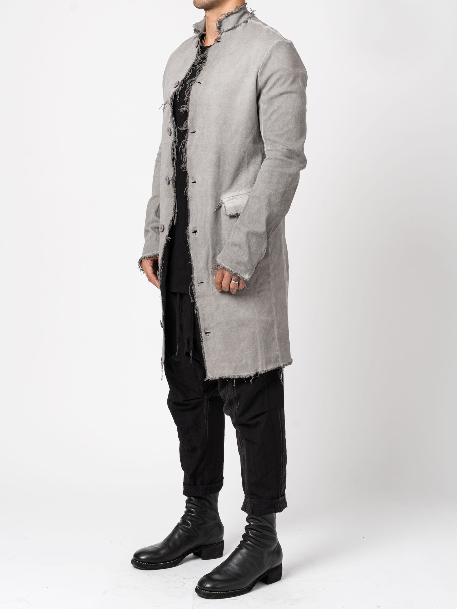 Long Frayed Edge Button-Up Jacket - INN7