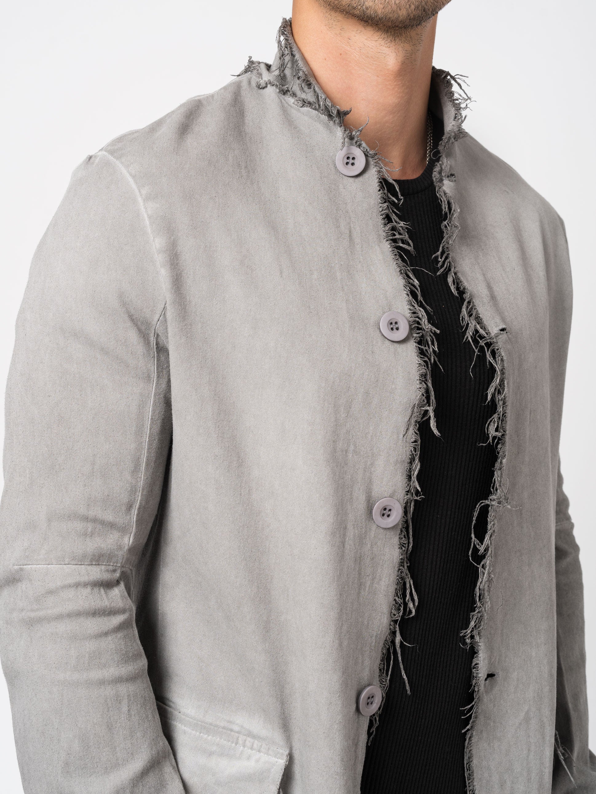 Long Frayed Edge Button-Up Jacket - INN7