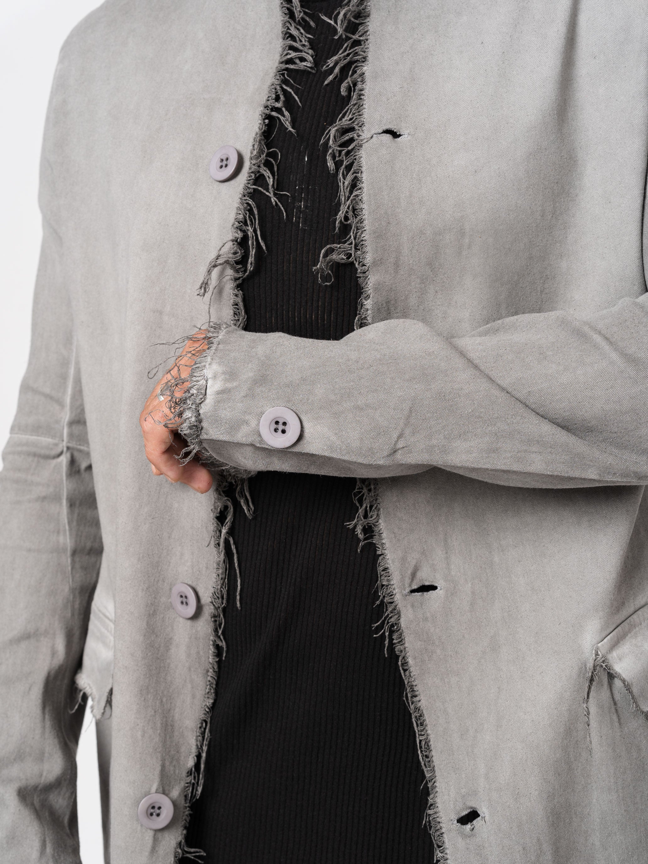 Long Frayed Edge Button-Up Jacket - INN7