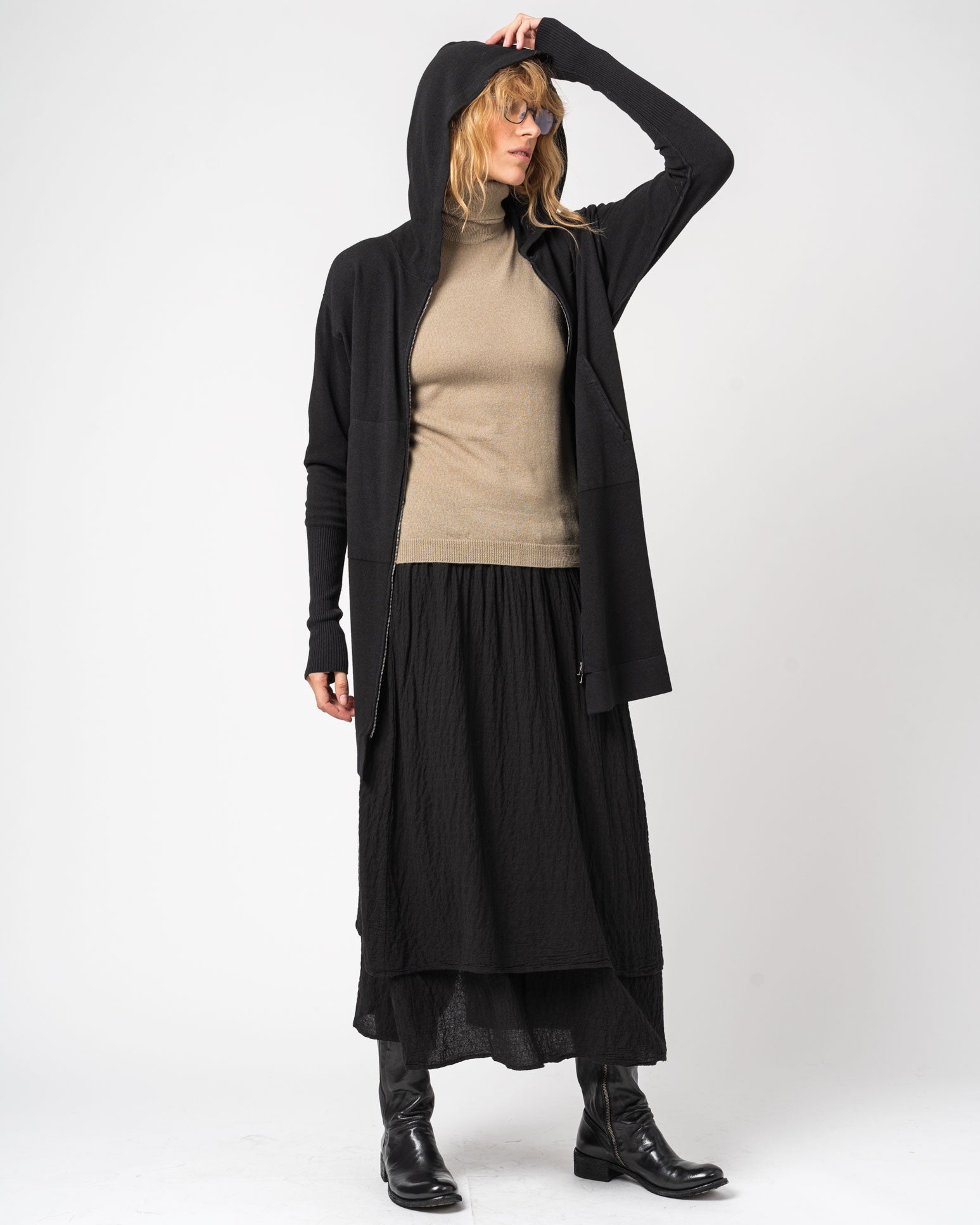 Viscose and Wool Zipped Maxi Hoodie - INN7