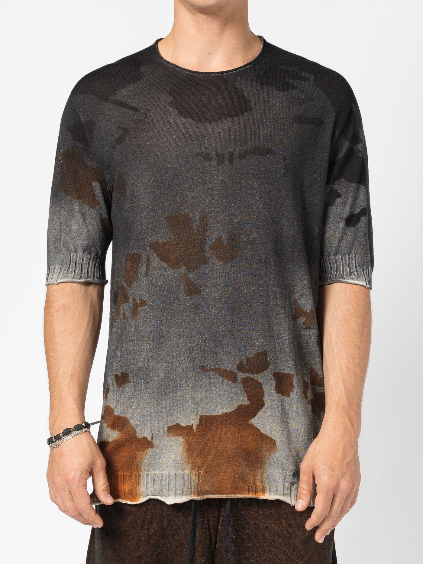 Crewneck Knit Tee with Abstract Dye
