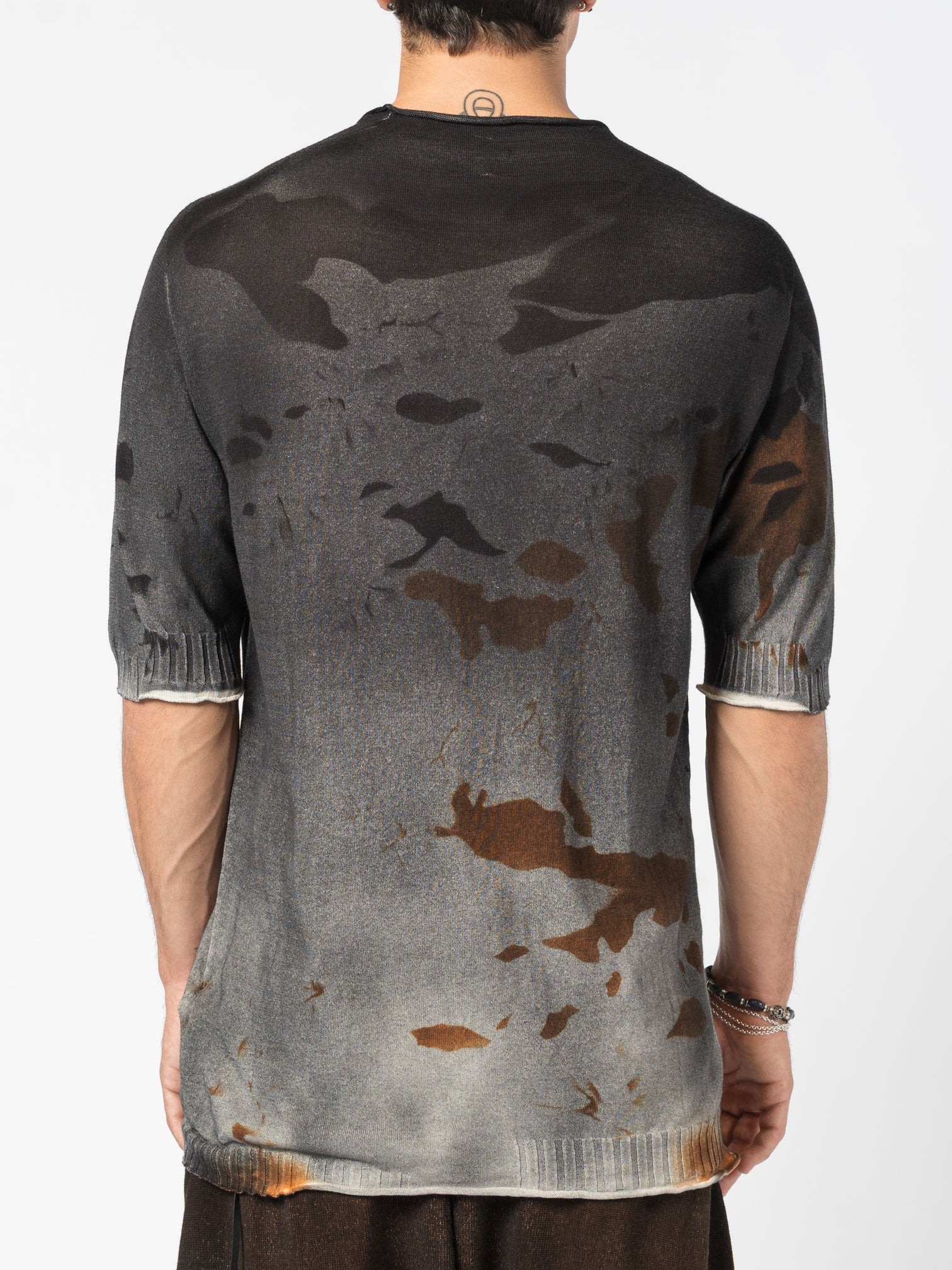 Crewneck Knit Tee with Abstract Dye
