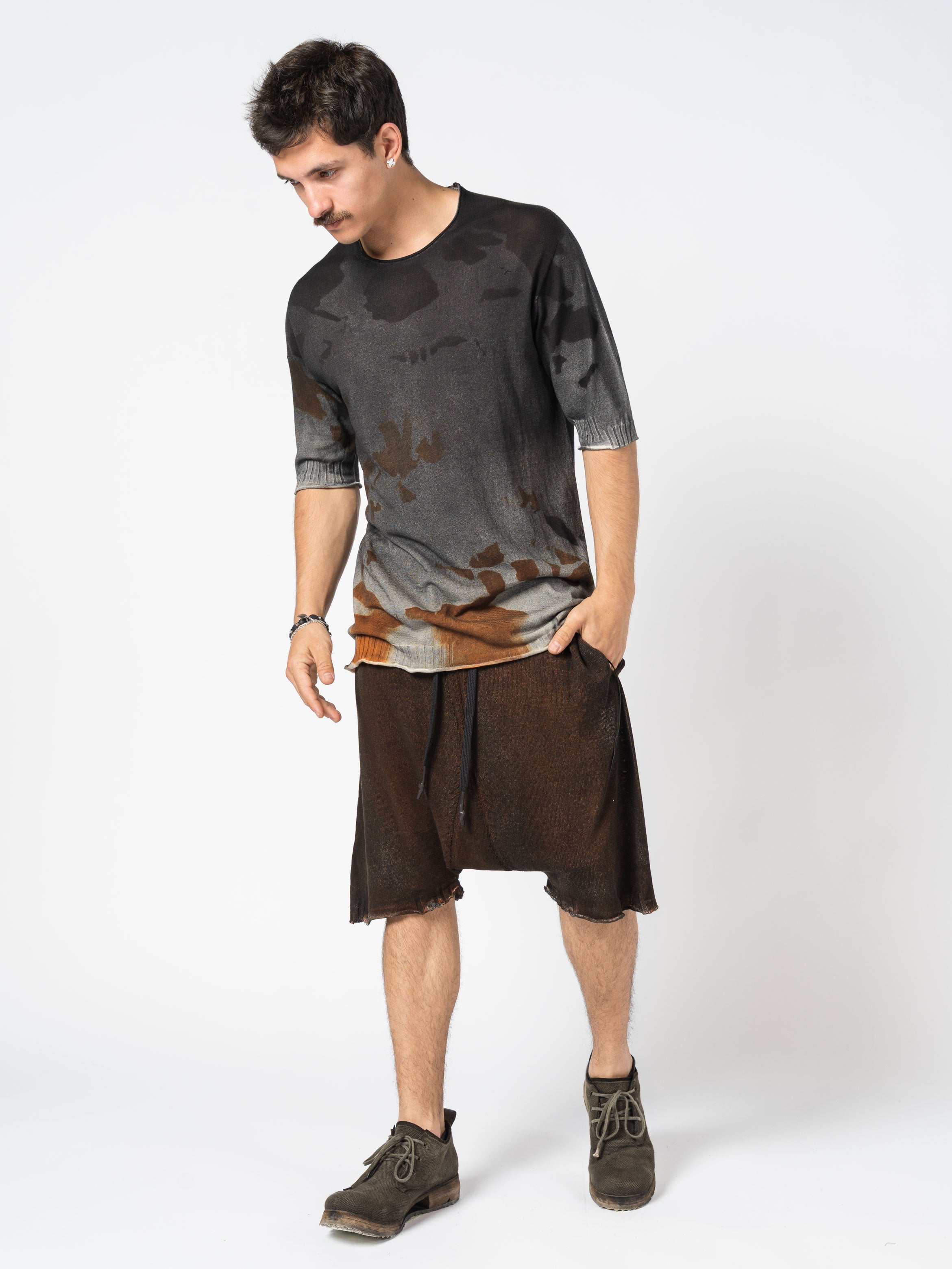 Crewneck Knit Tee with Abstract Dye