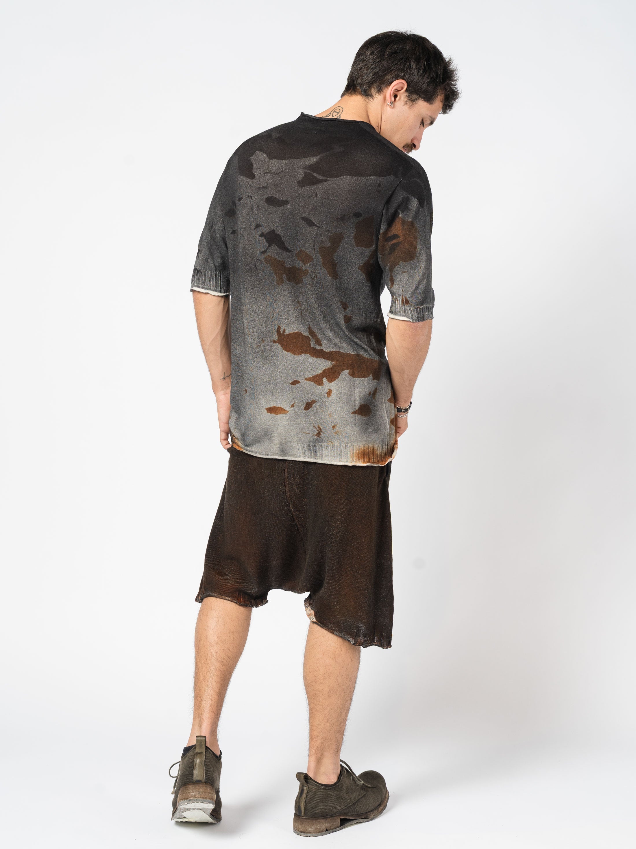Crewneck Knit Tee with Abstract Dye