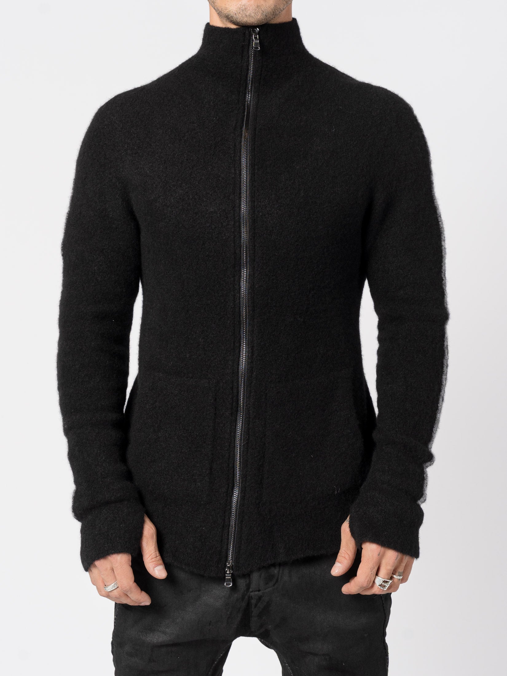 Brushed Cashmere Silk Zip Cardigan