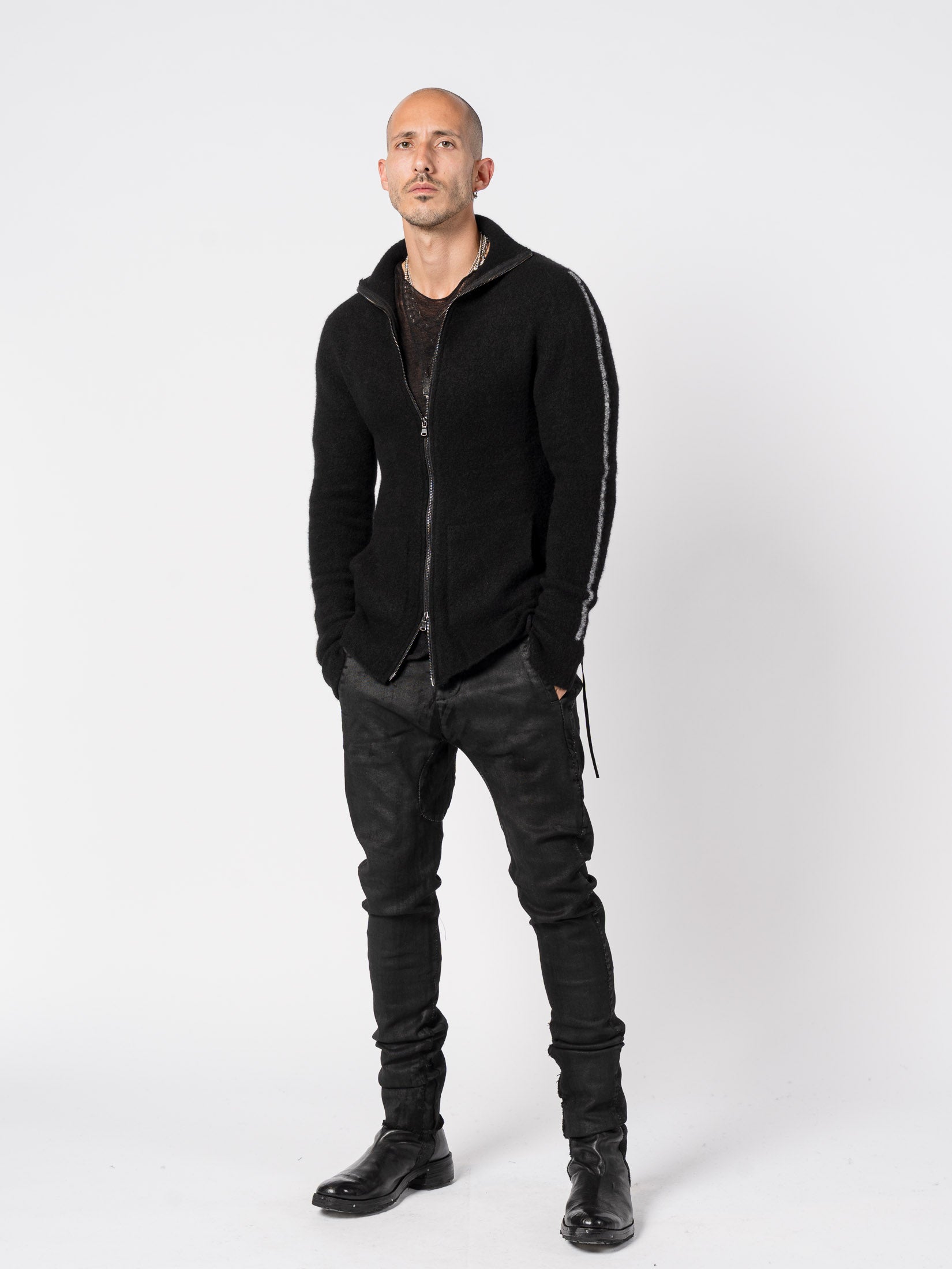 Brushed Cashmere Silk Zip Cardigan