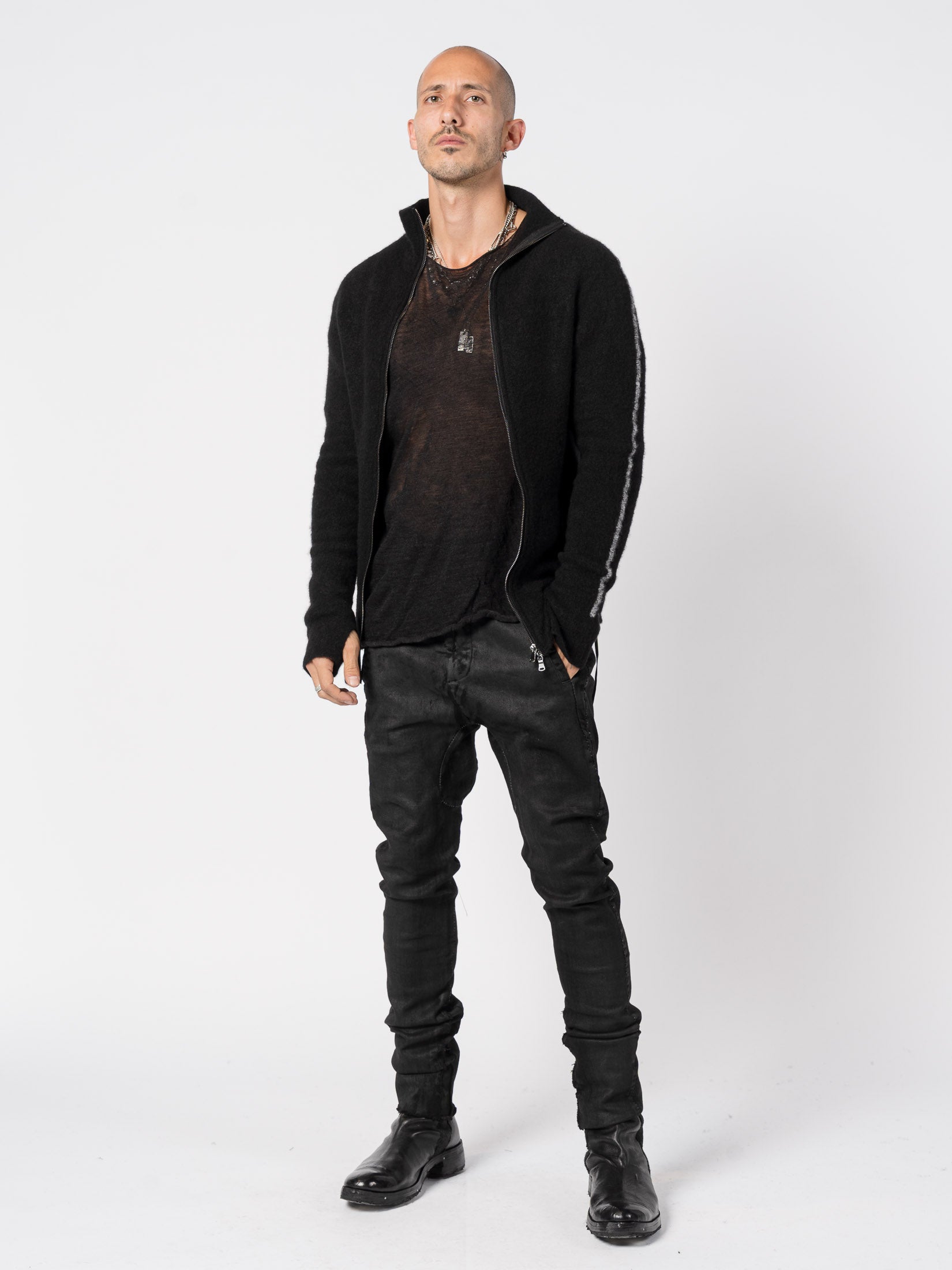 Brushed Cashmere Silk Zip Cardigan