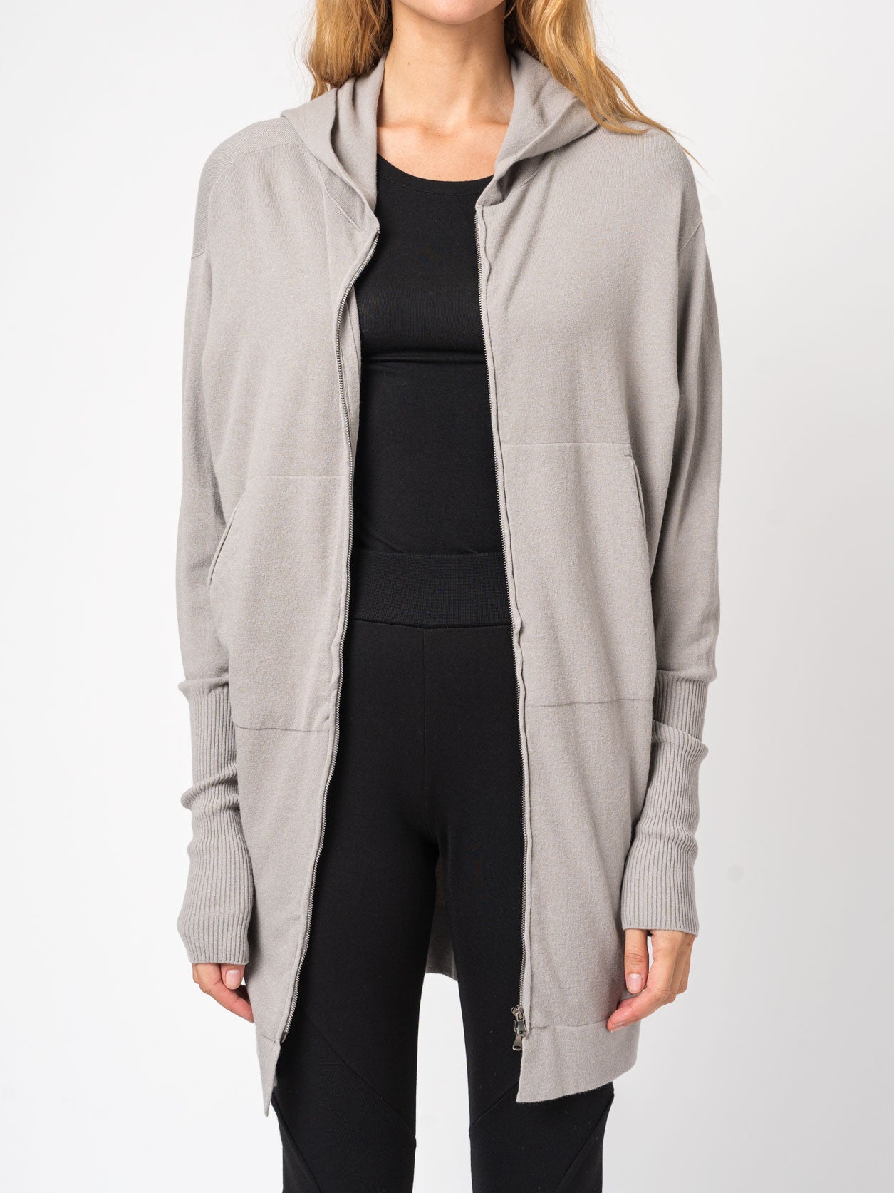 Viscose and Wool Zipped Maxi Hoodie - INN7