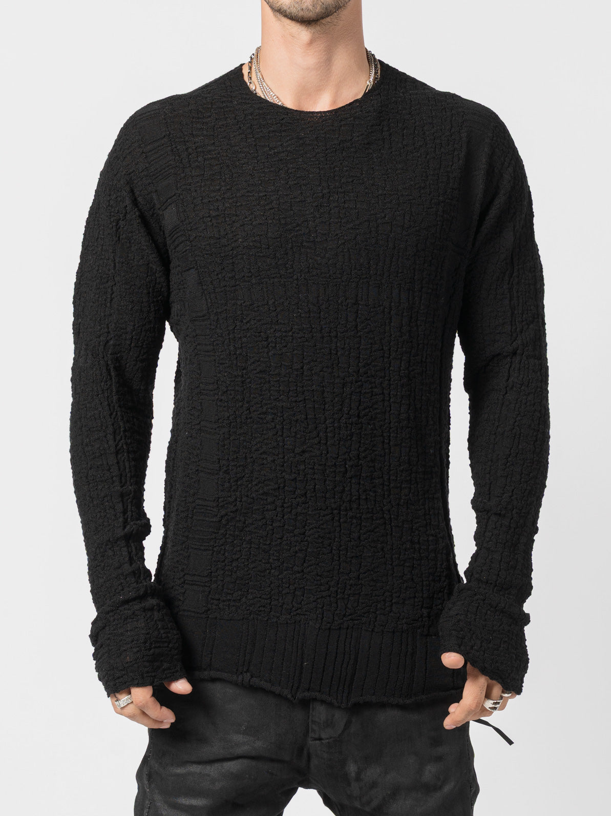 Textured Mixed-Fabric Knit