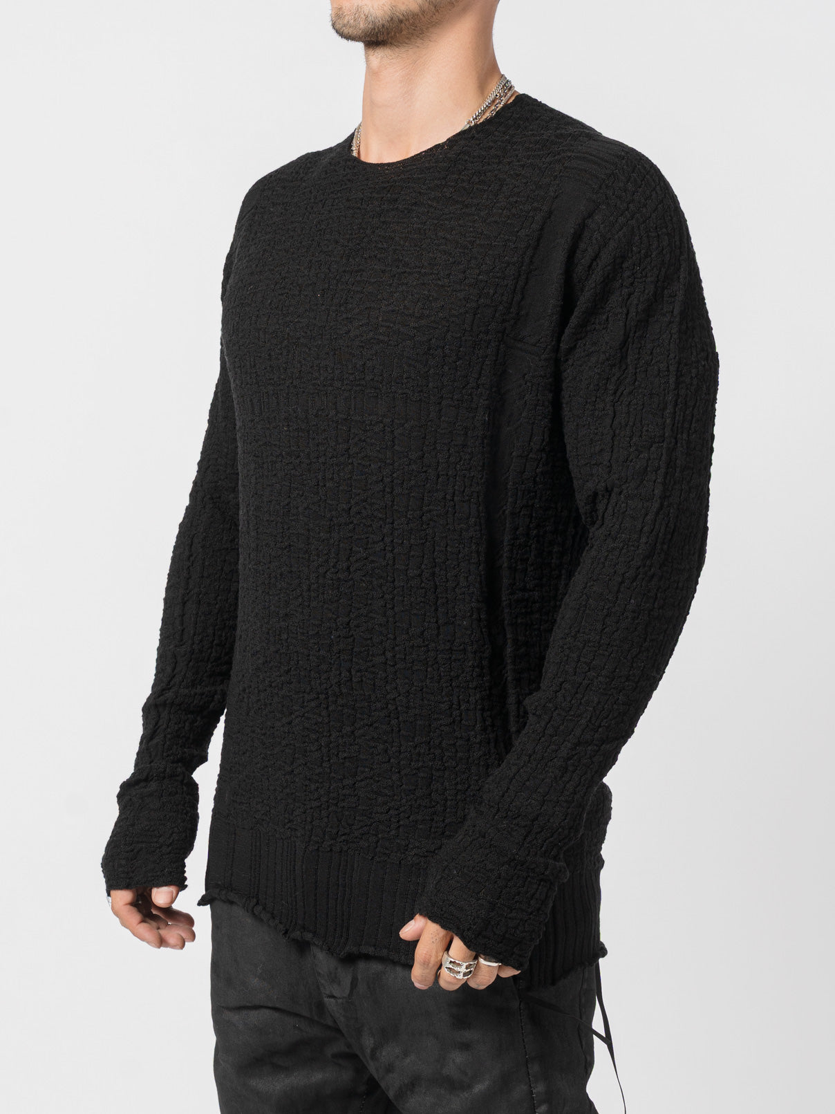 Textured Mixed-Fabric Knit