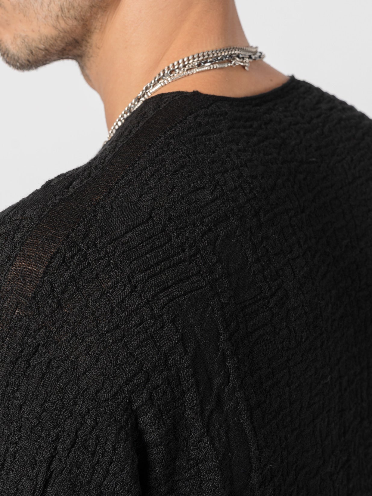 Textured Mixed-Fabric Knit