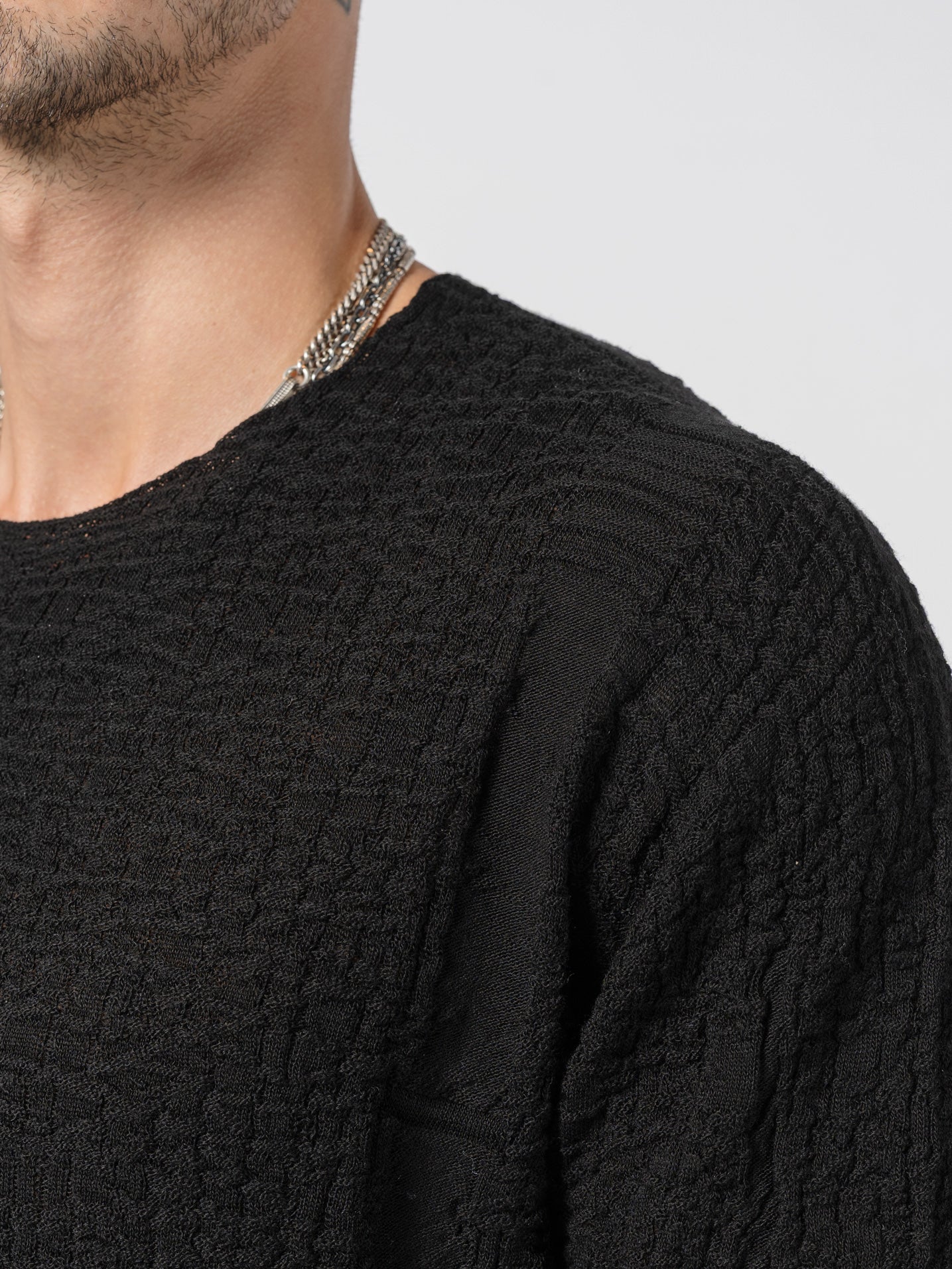 Textured Mixed-Fabric Knit