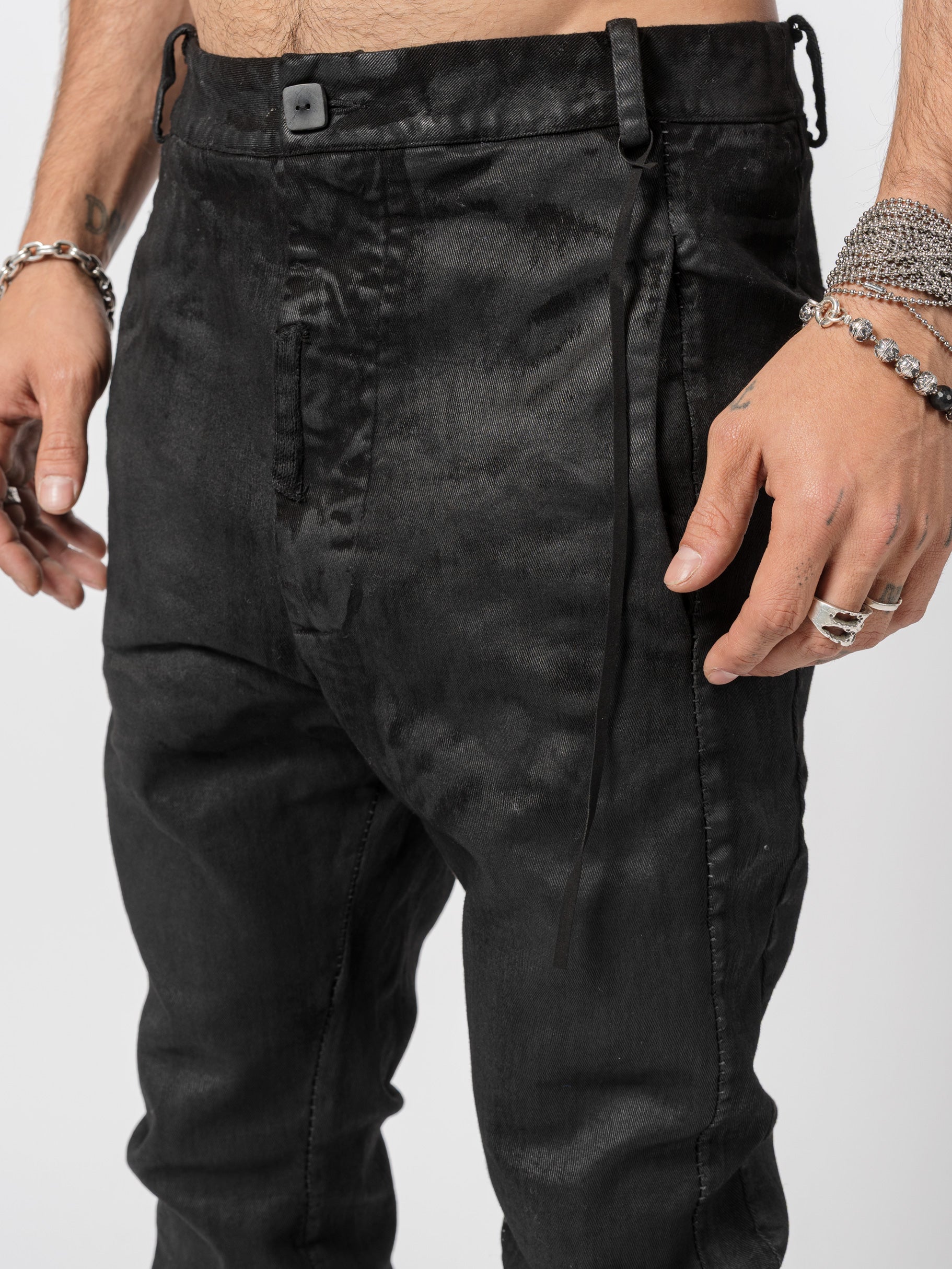 Coated Stretch Cotton Stitched Pants