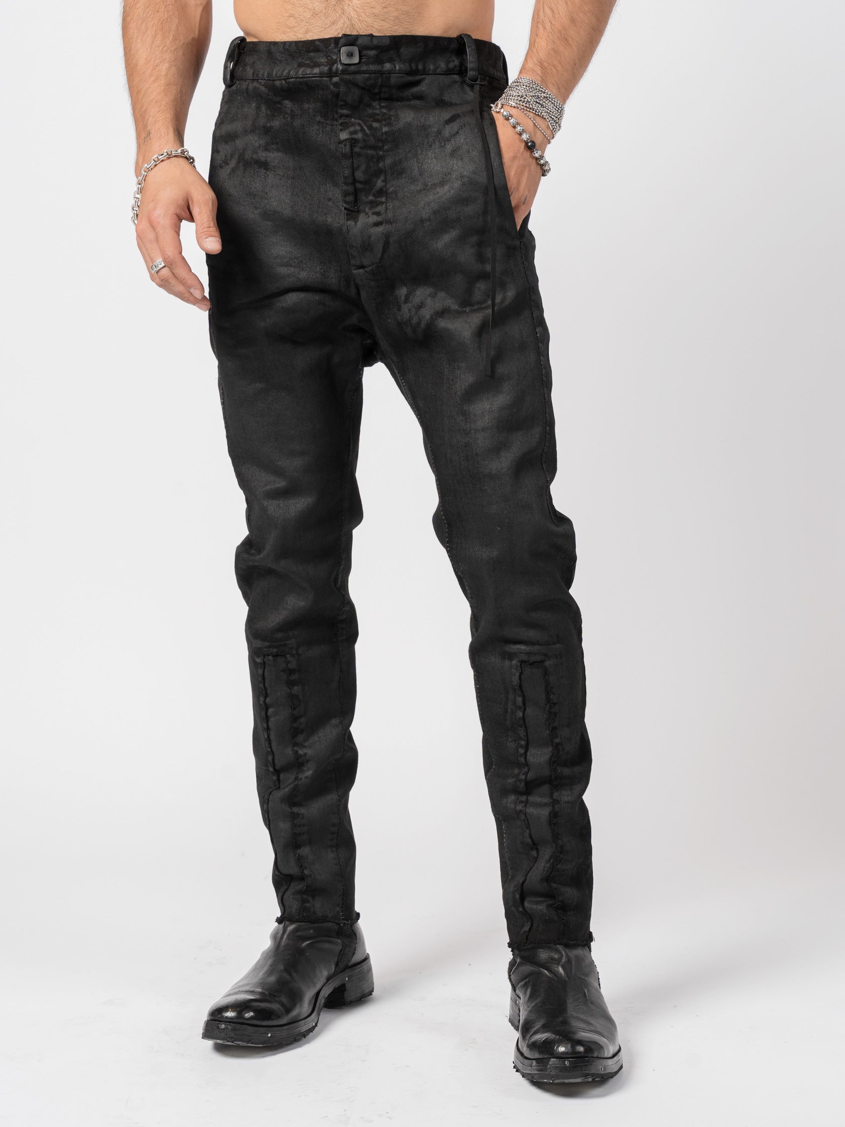 Coated Stretch Cotton Stitched Pants